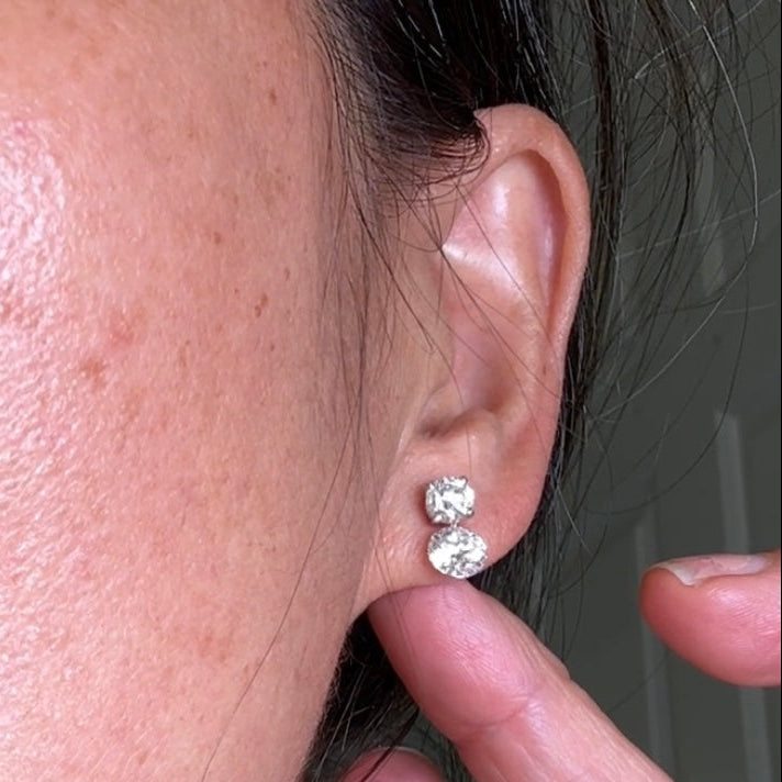 Double Lab Grown Diamond Drop Studs Earrings-14k