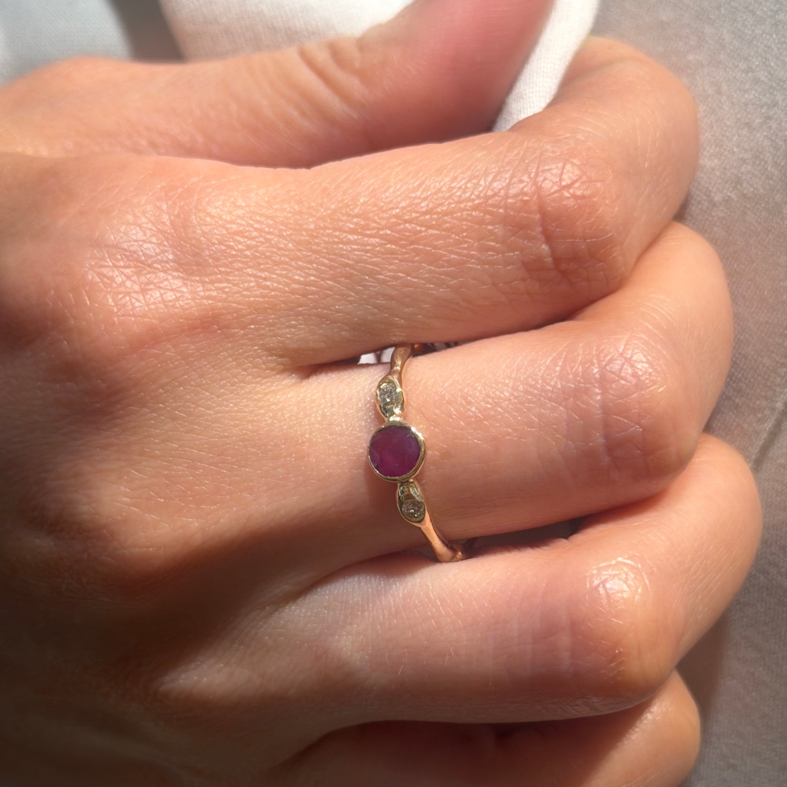 Ruby Bamboo Ring Natural Diamond 14k