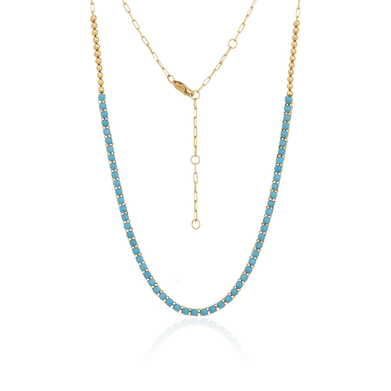 Sleeping Beauty Turquoise Tennis Necklace in 14k
