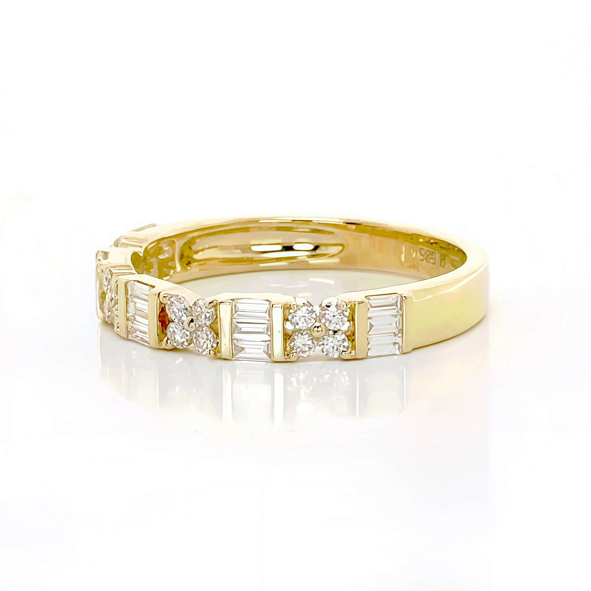 Floral Alternate Baguette Natural Diamond Ring In 14k