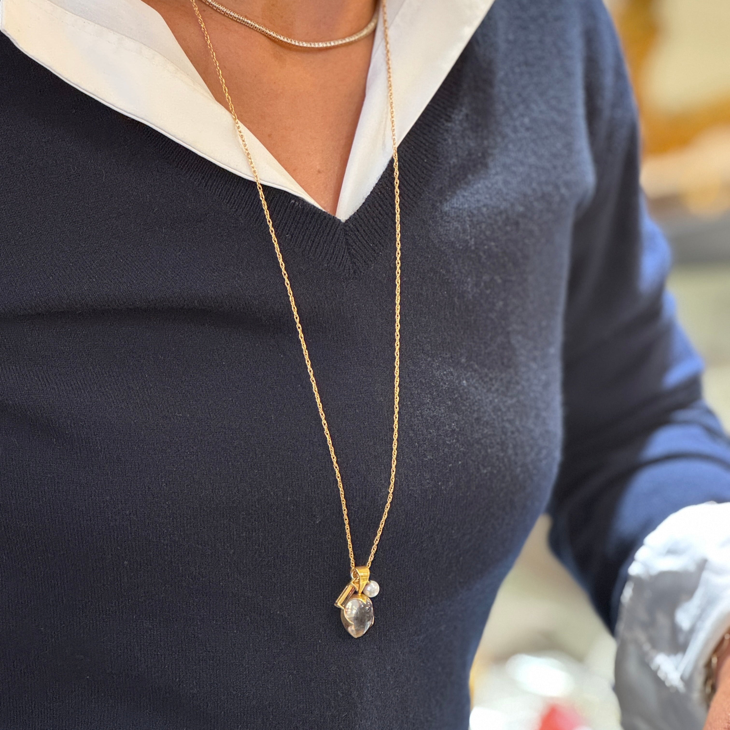 White Quartz Pendant Trio Long Necklace