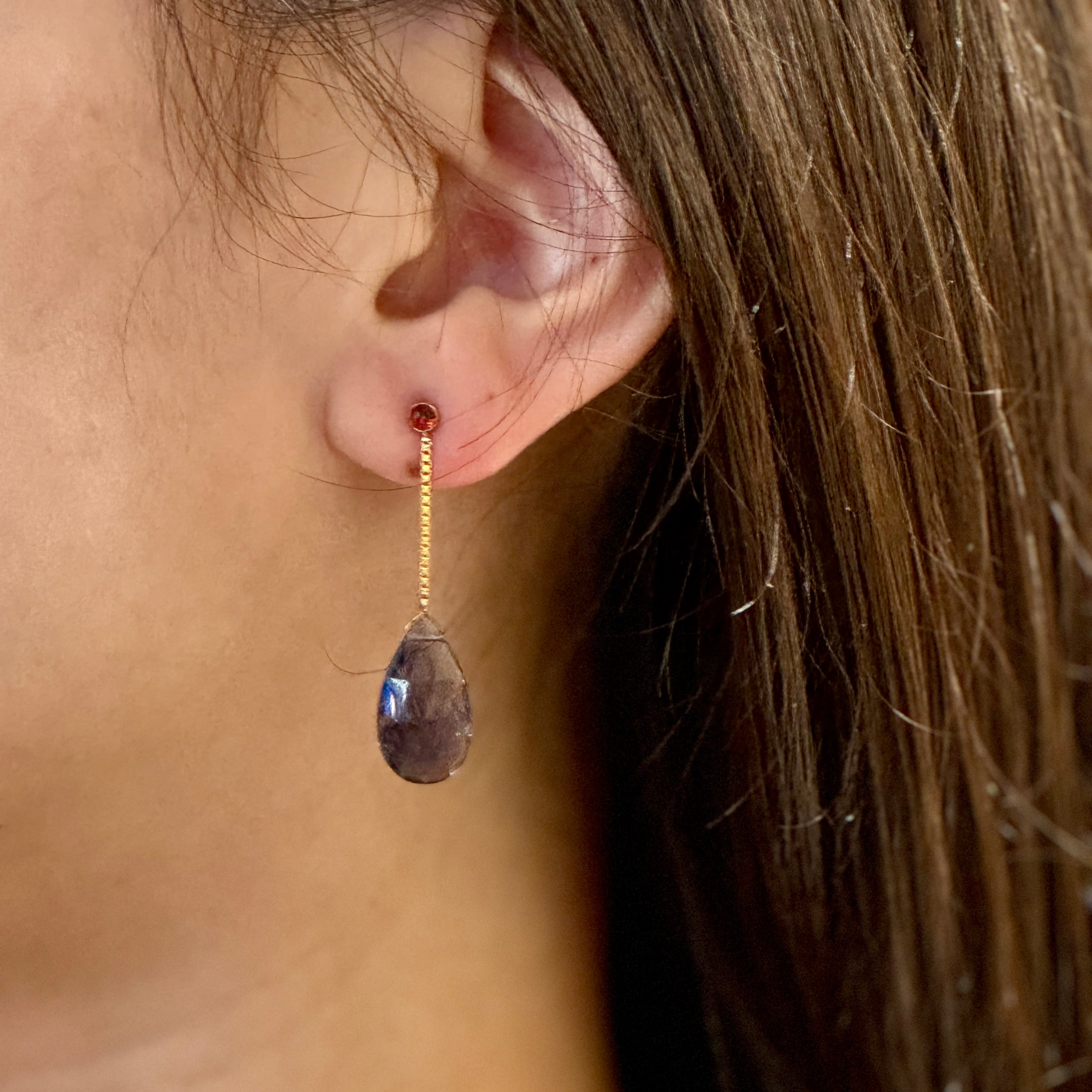 Isa Teardrop Gem Dangle Stud Earrings