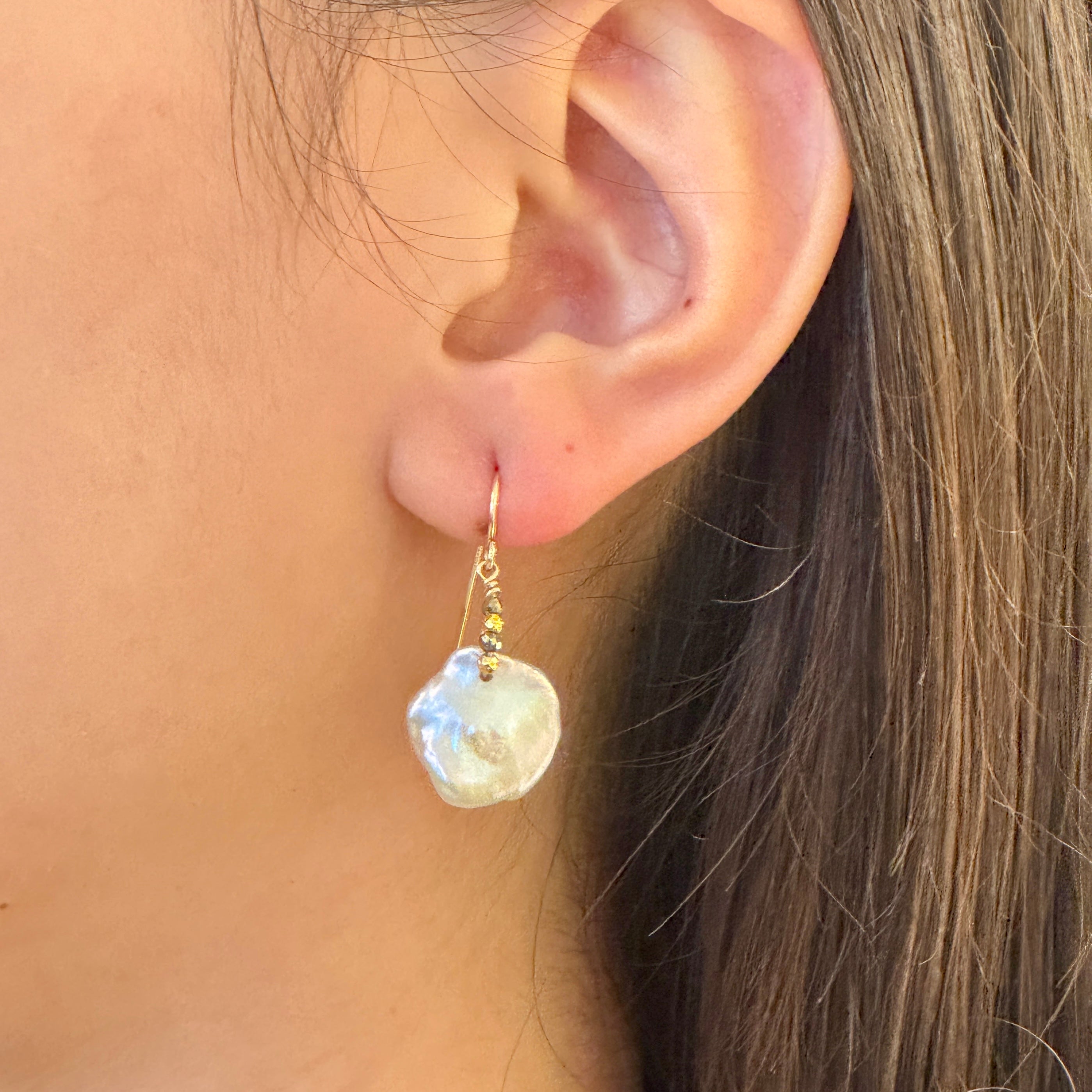 Keshi Pyrite Pearl Earrings