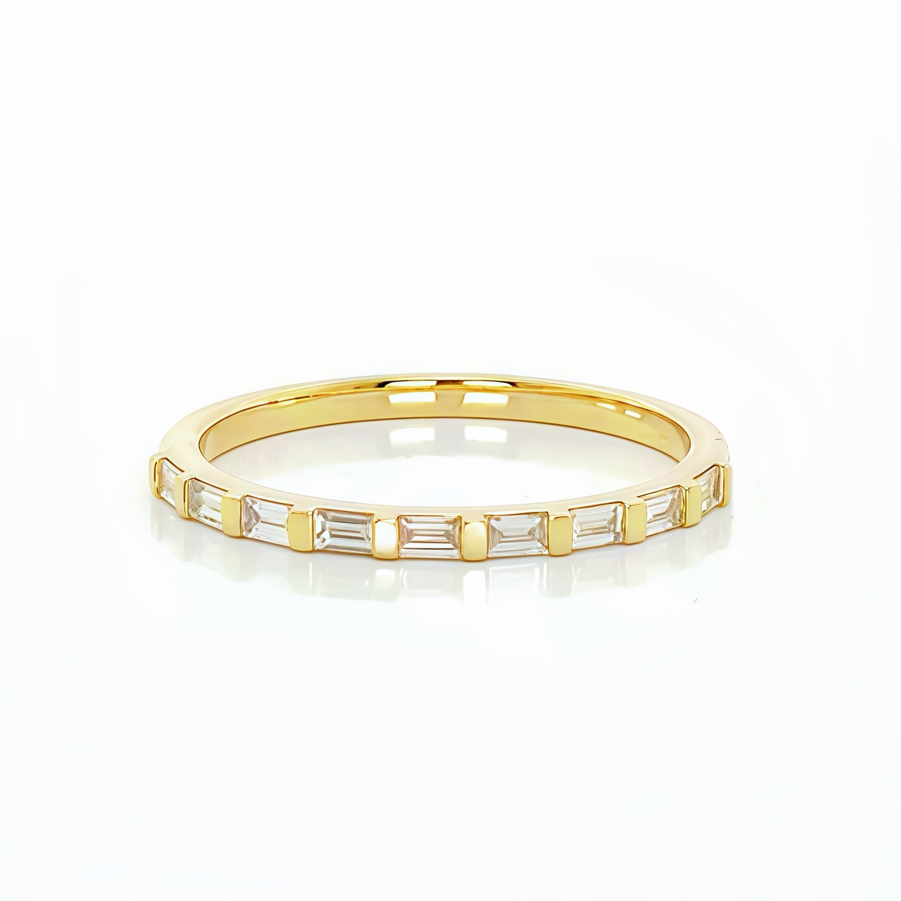 Natural Baguette Diamond  Halfway Ring In 14K