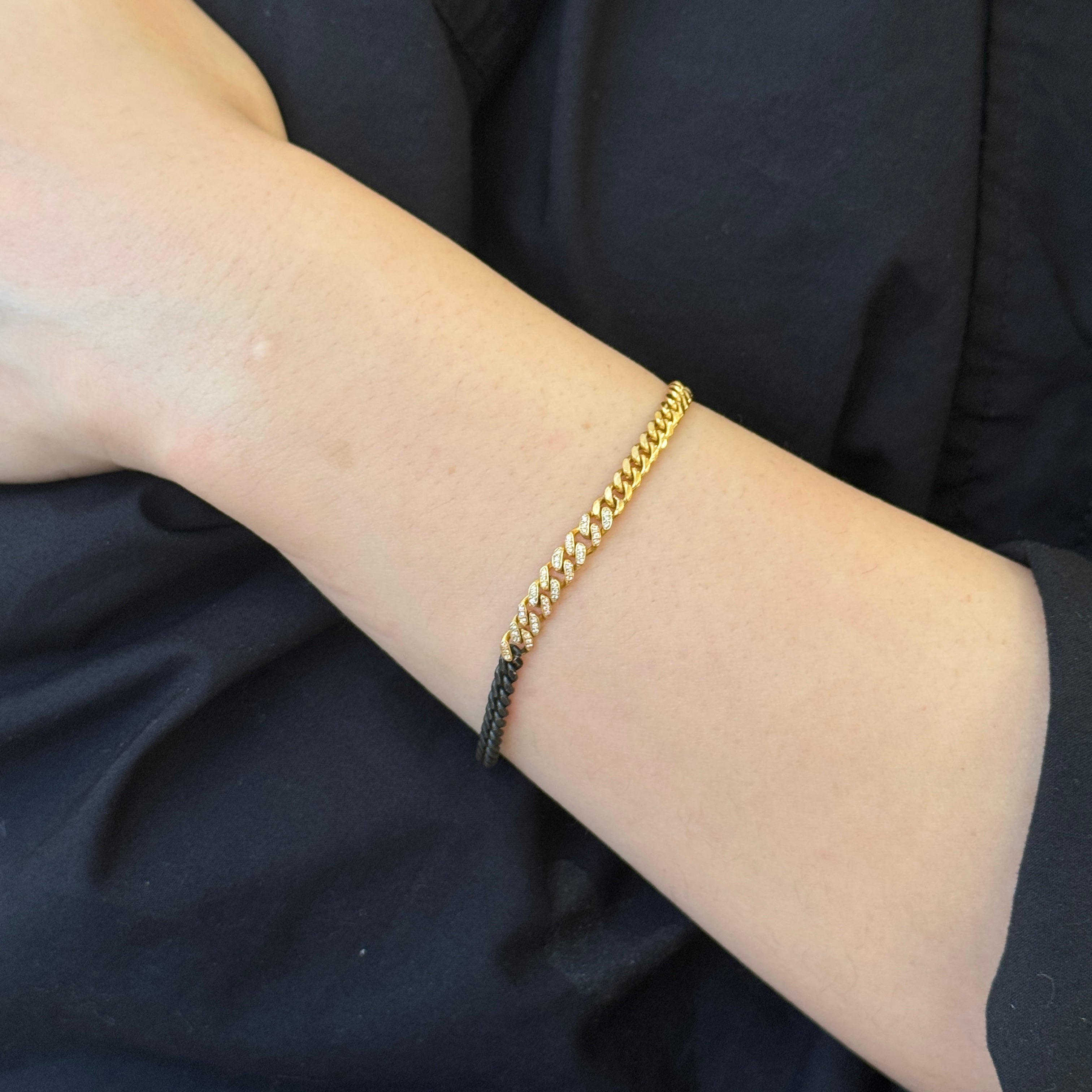 Diamond Spiral Ball Charm Mixed Metal Bracelet 14k