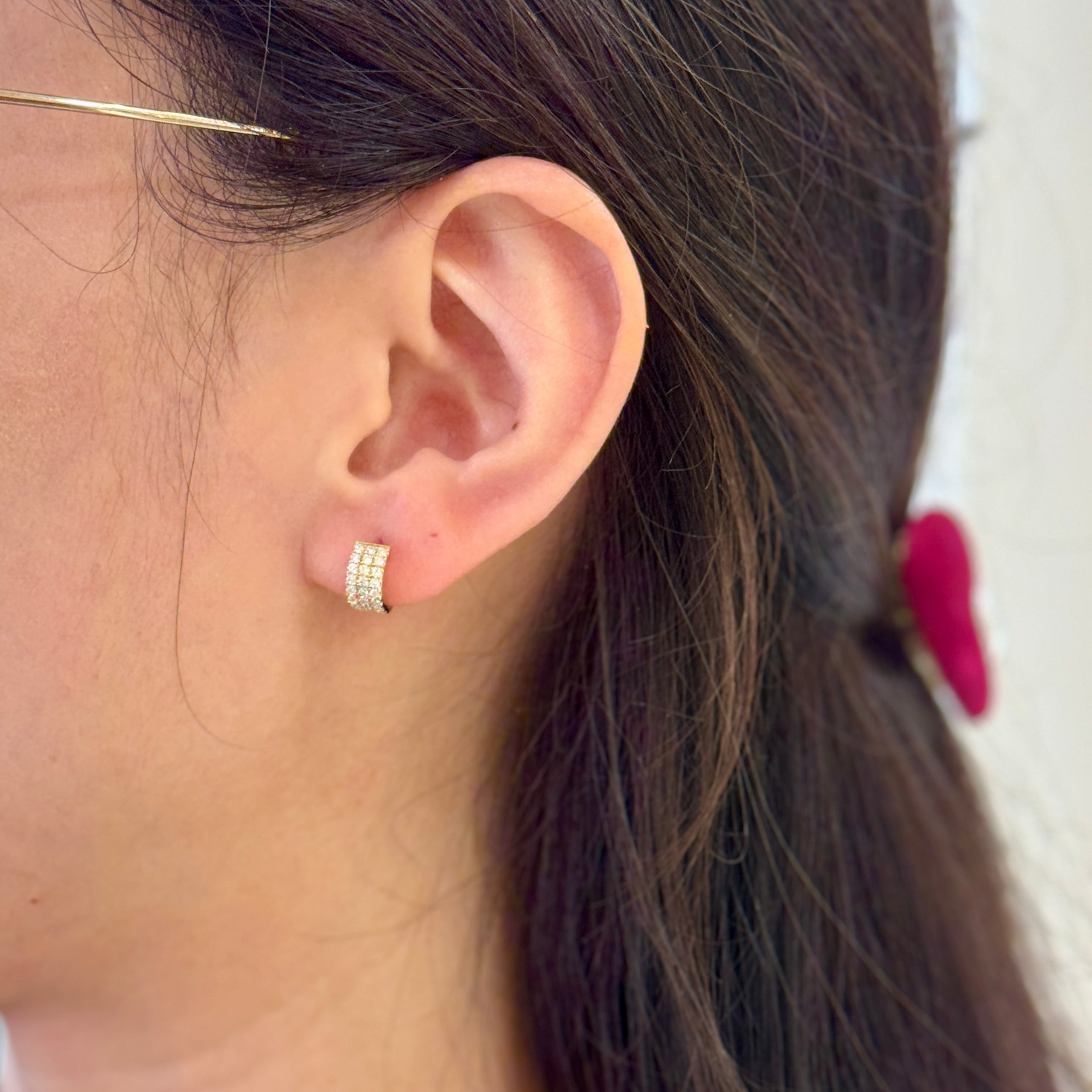 Triple Diamond Row Hoops In 14k