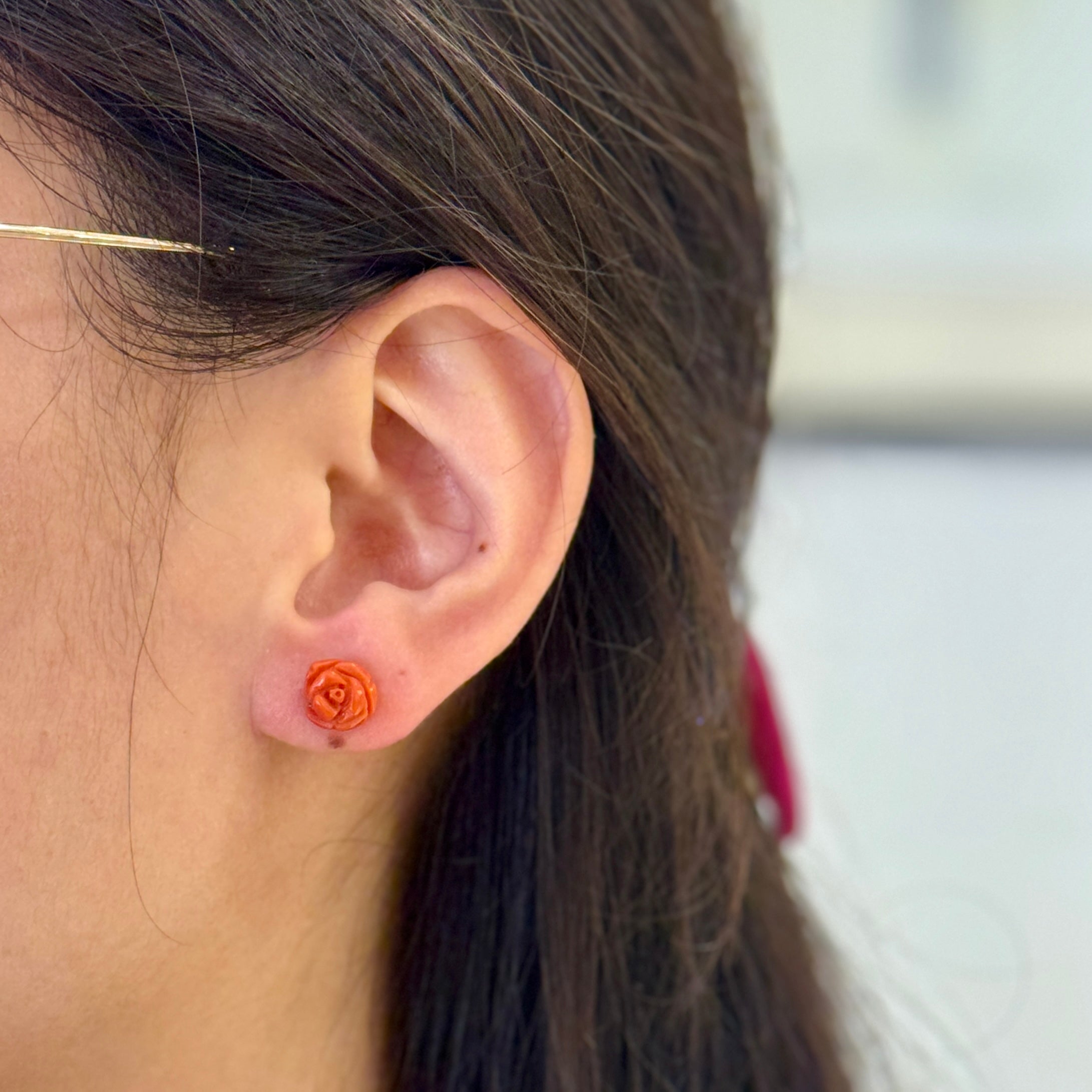 Rose Coral Gold Studs 18K