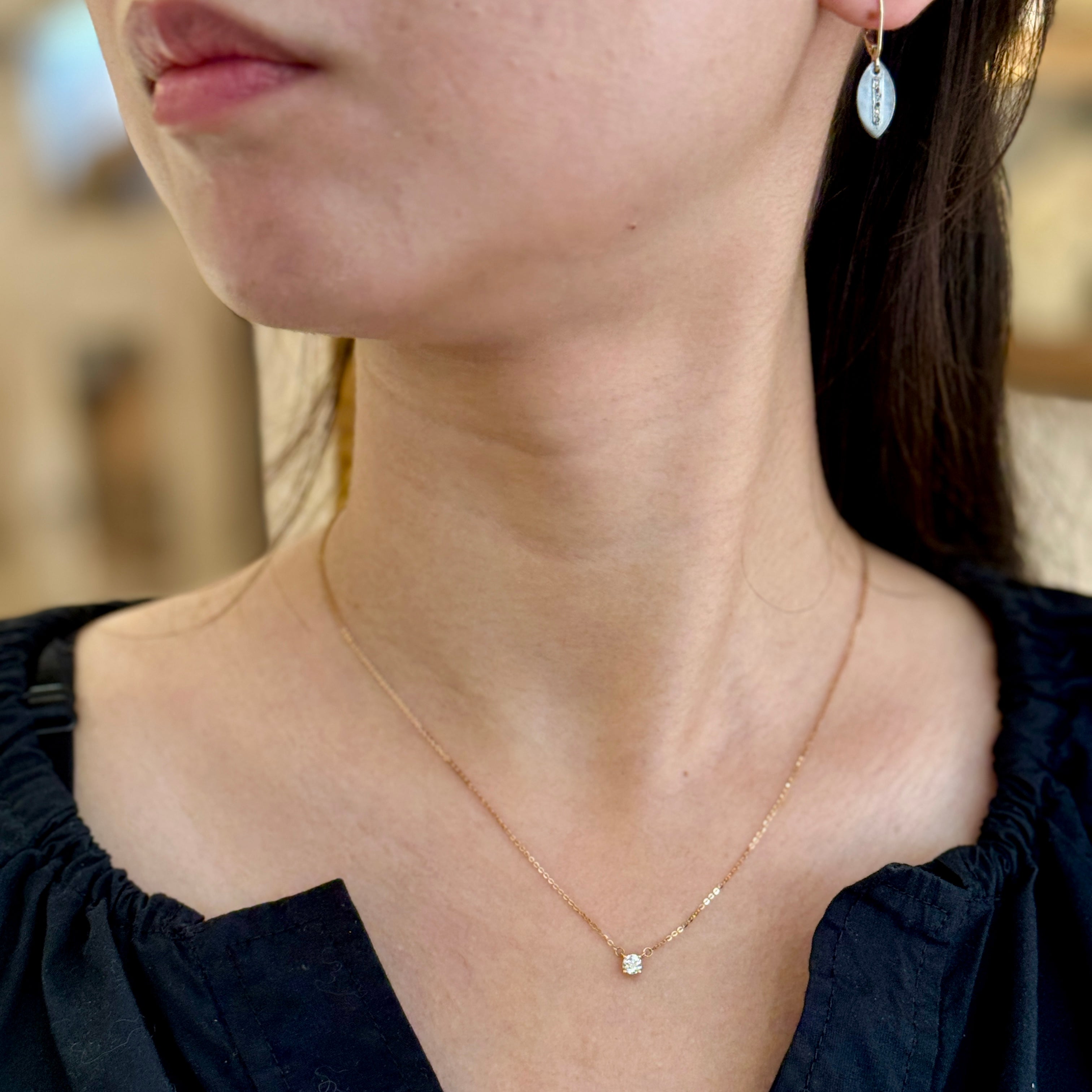 Petite Solitaire Diamond Pendant Necklace In 18K Rose Gold