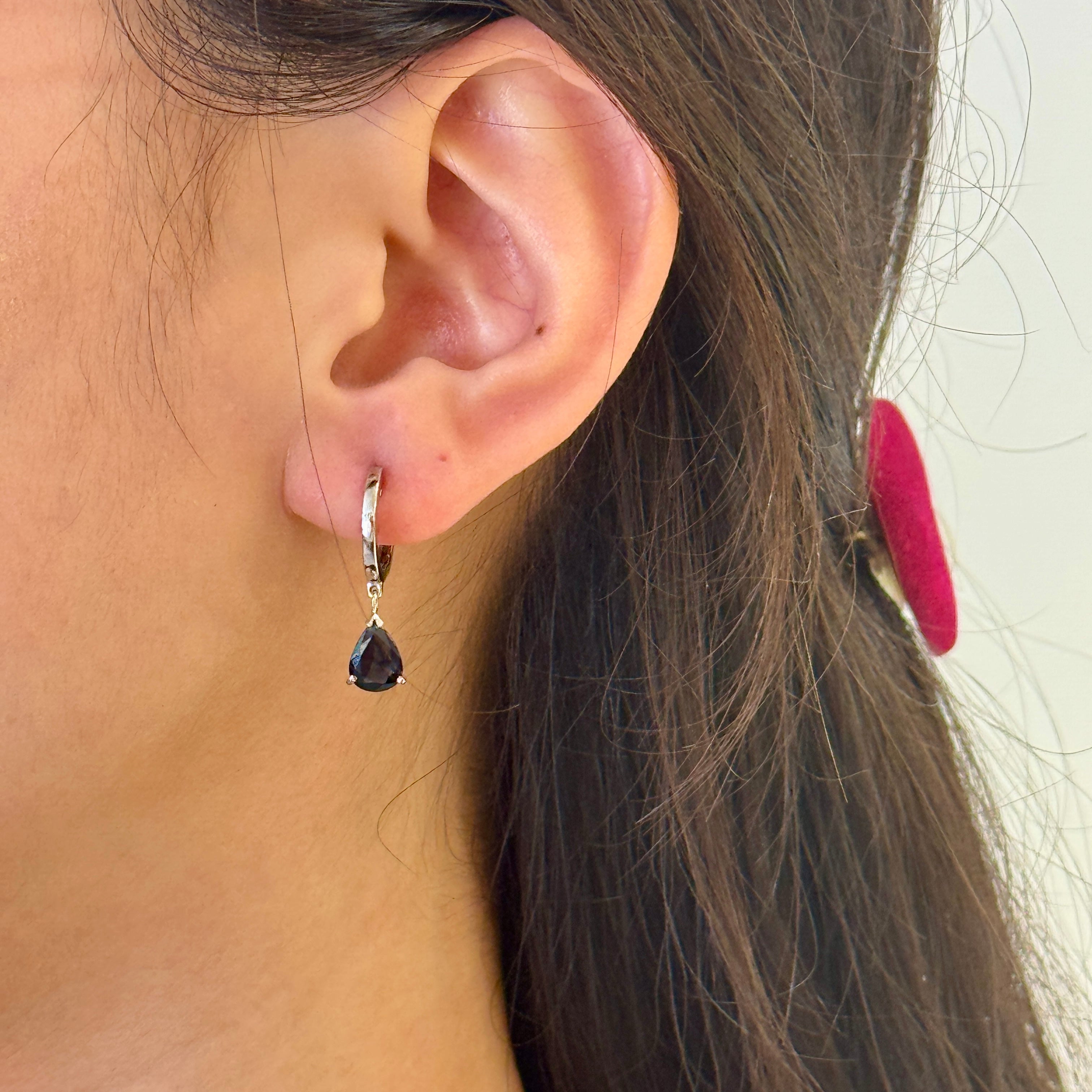 Teardrop Sapphire White Gold Hoops 14k