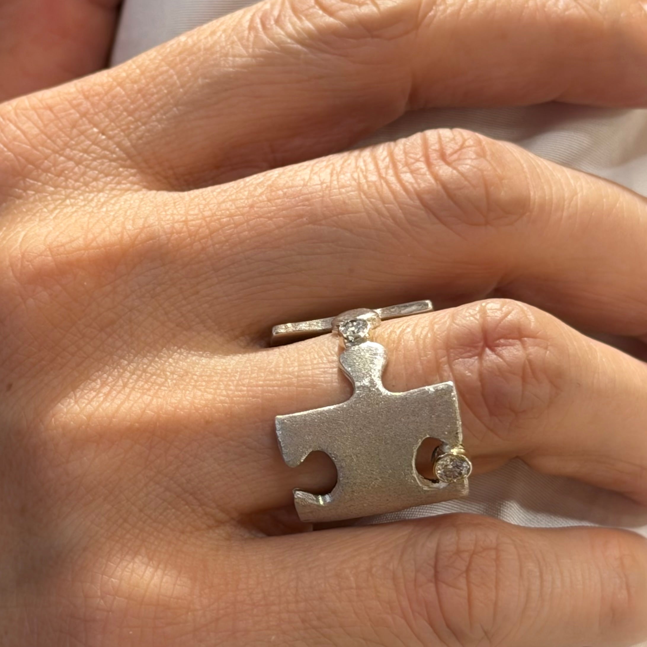 Puzzle Two Faces Lab-grown Diamond Silver Ring