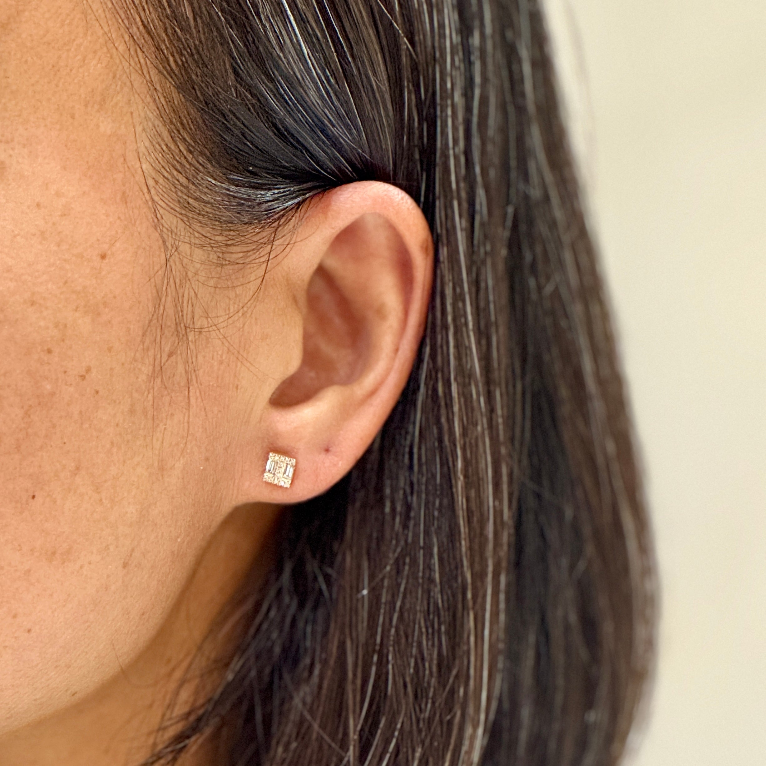 Baguette Diamond Mirror Studs Earrings In 14k