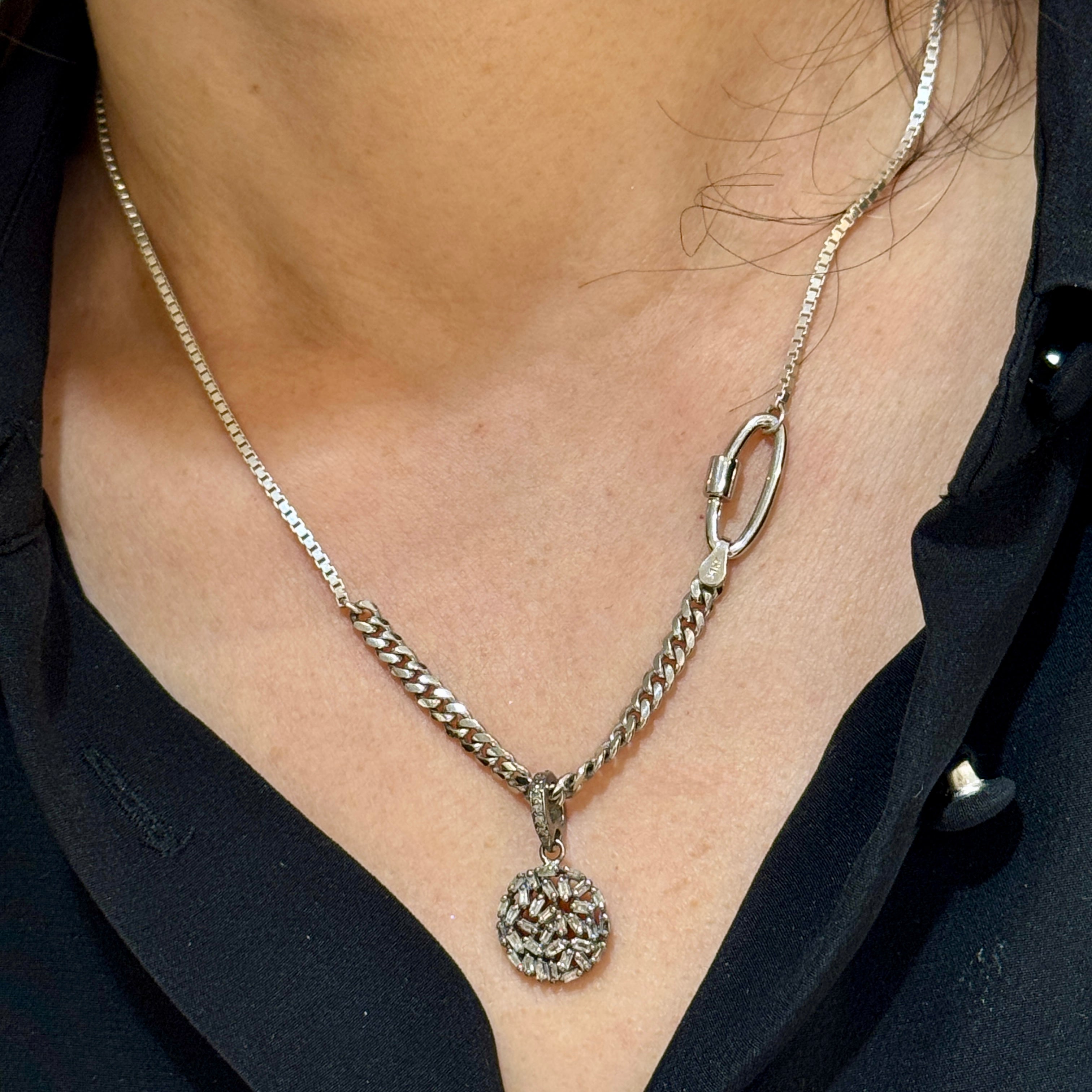Snowy Baguette Diamond Pendant Carabiner Necklace