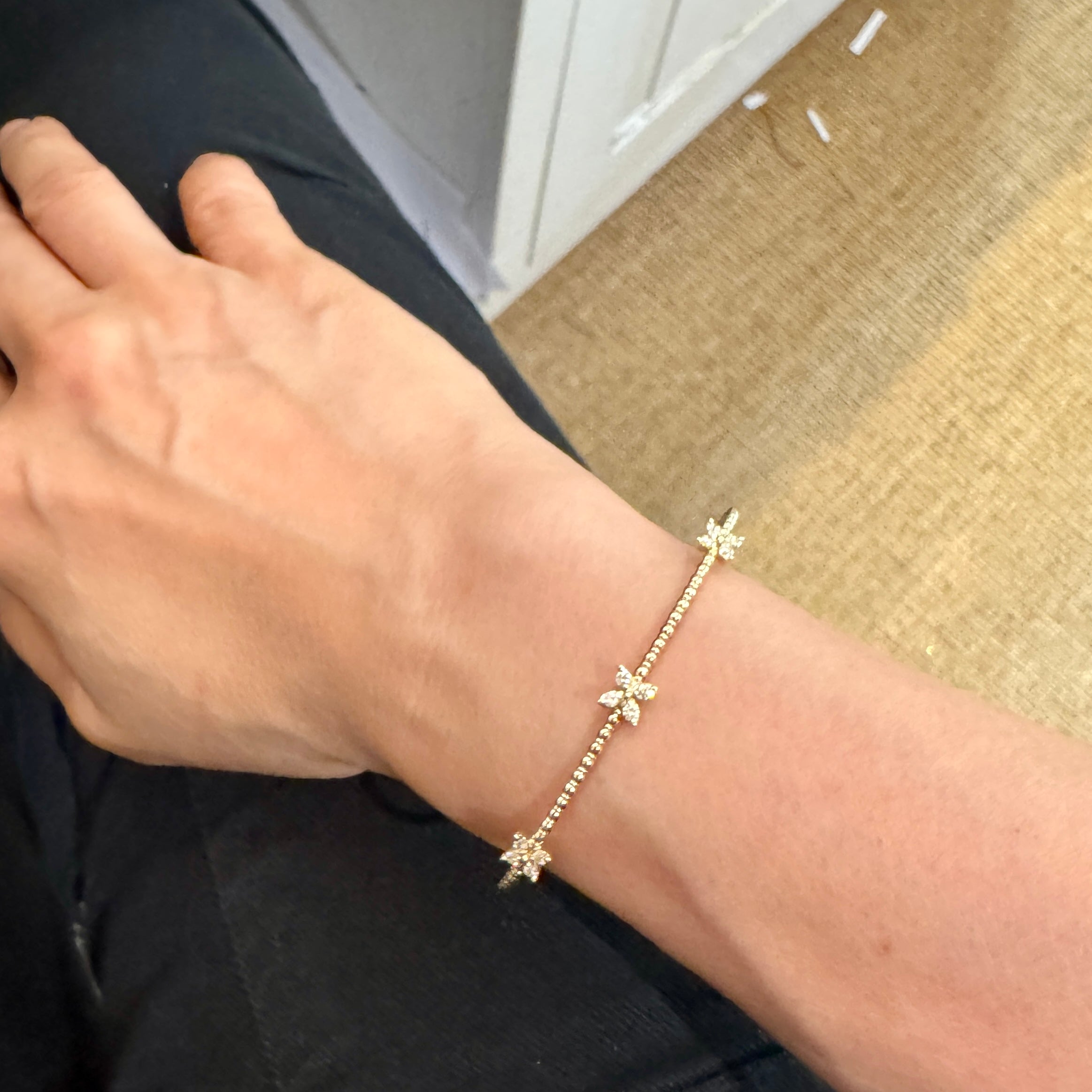 Diamond Flower Beaded Flexi bracelet 14k gold