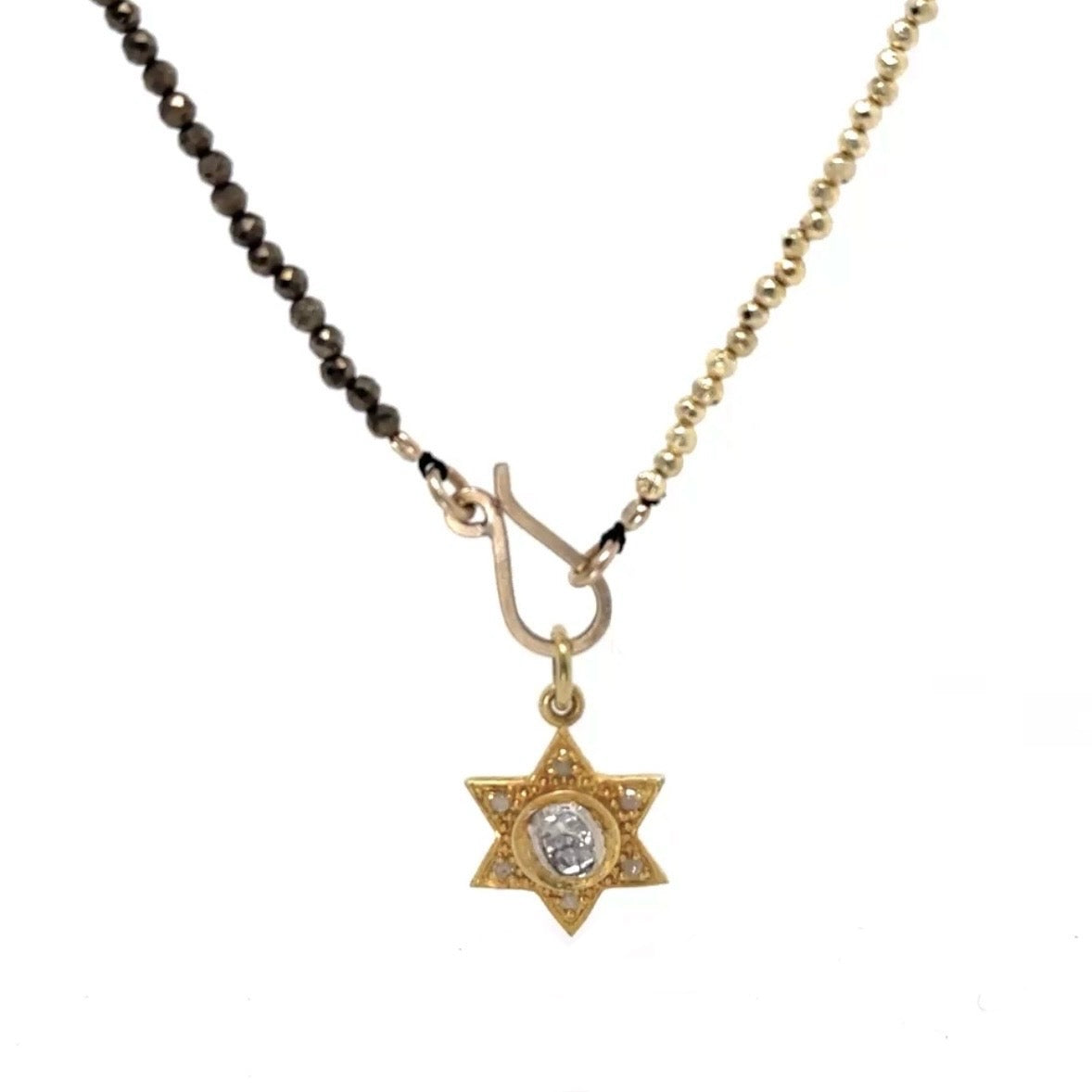 Pave Diamond Pendant Mixed Golden Pyrite Necklace