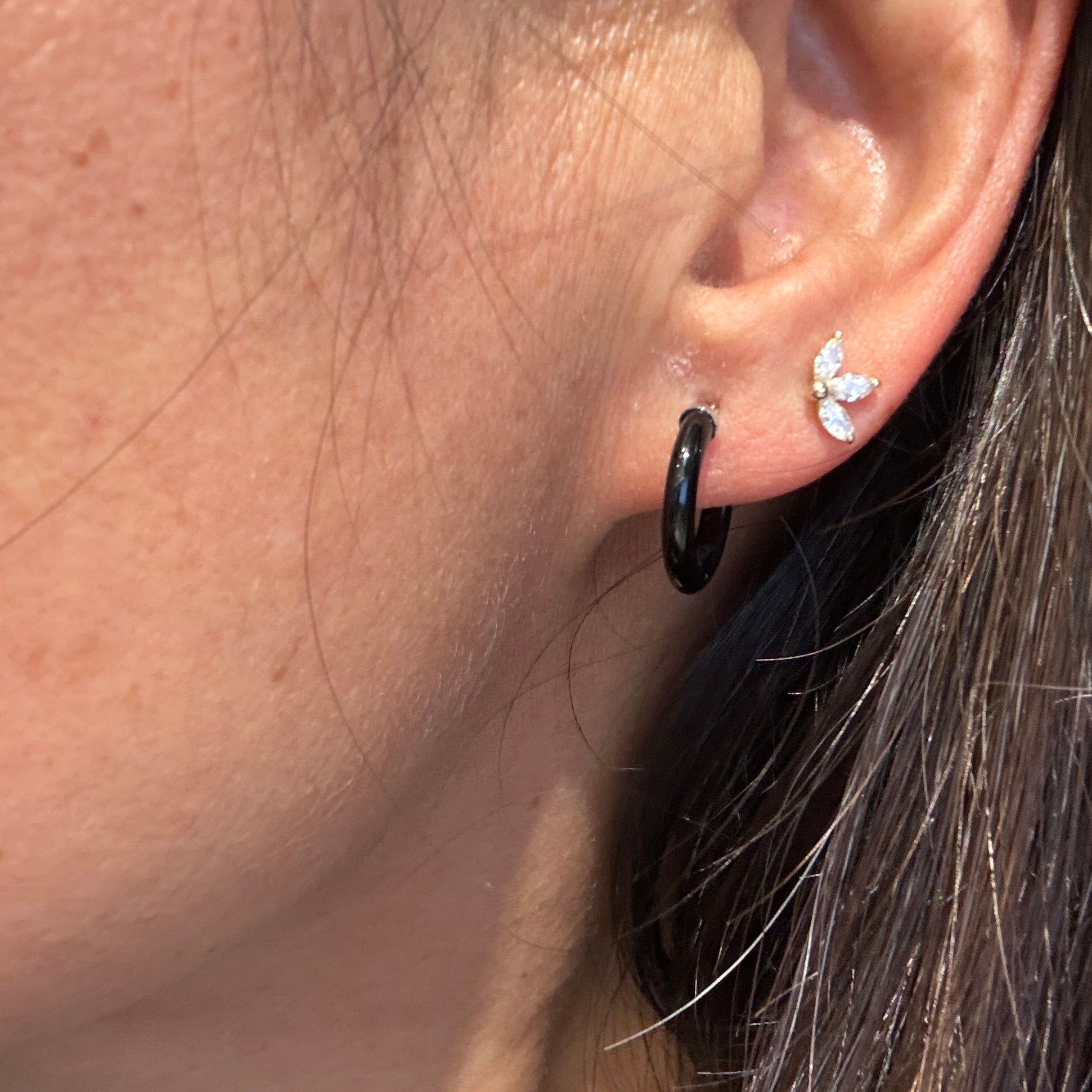 Black Onyx Hoops In 14k White Gold