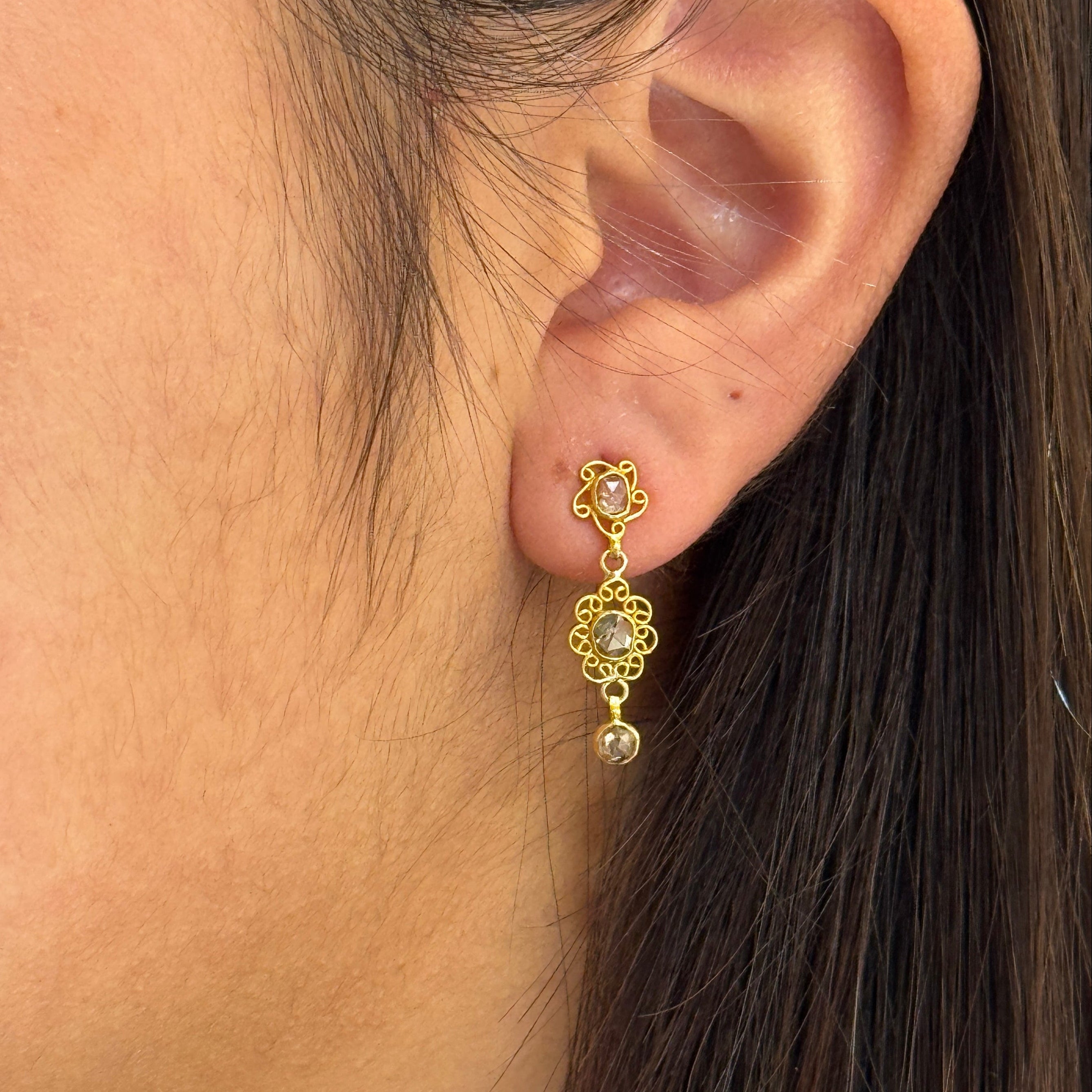 Trio Floral Slice Diamond Studs Earrings 18K