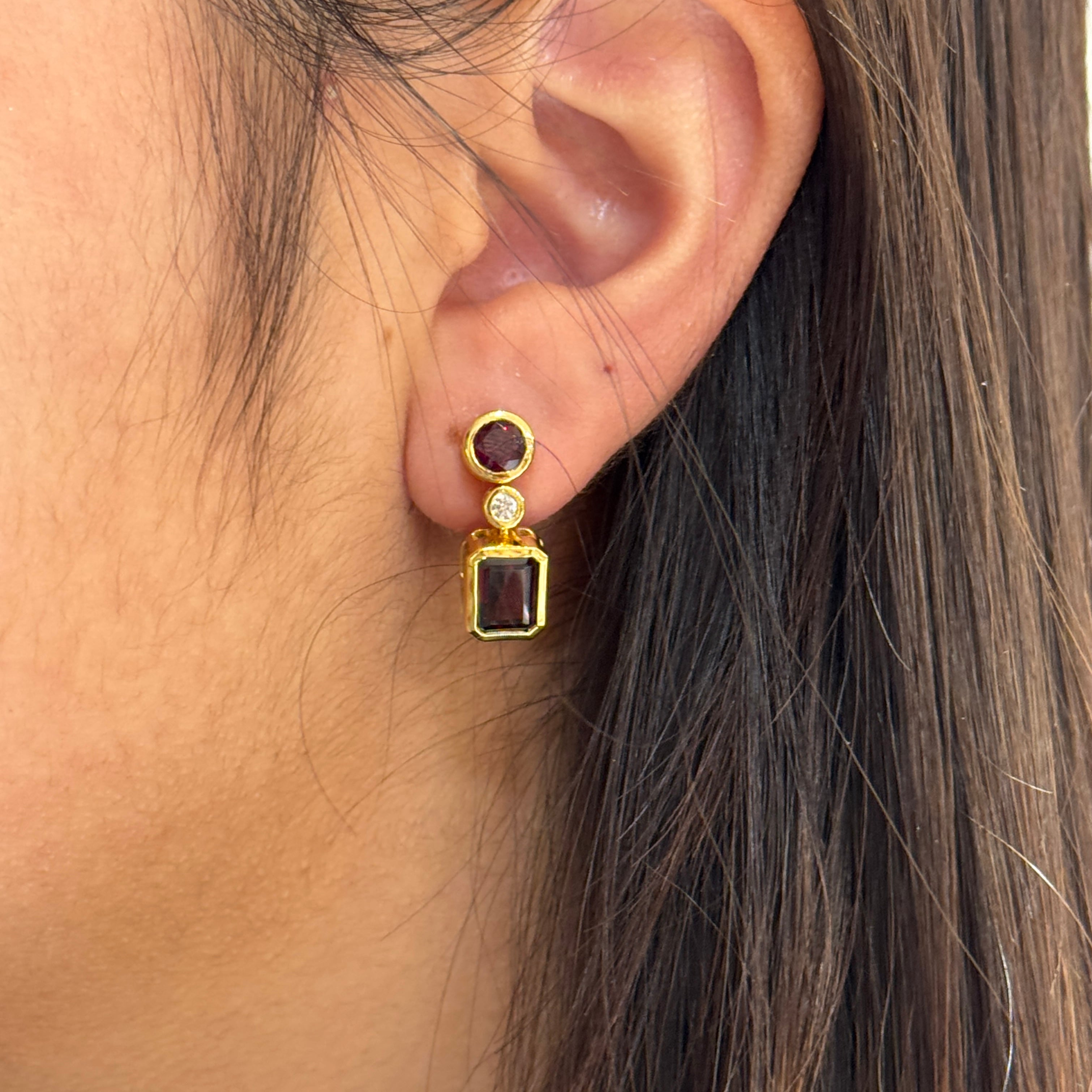 Double Gem Drop Lab Dia Gold-plated Studs Earrings