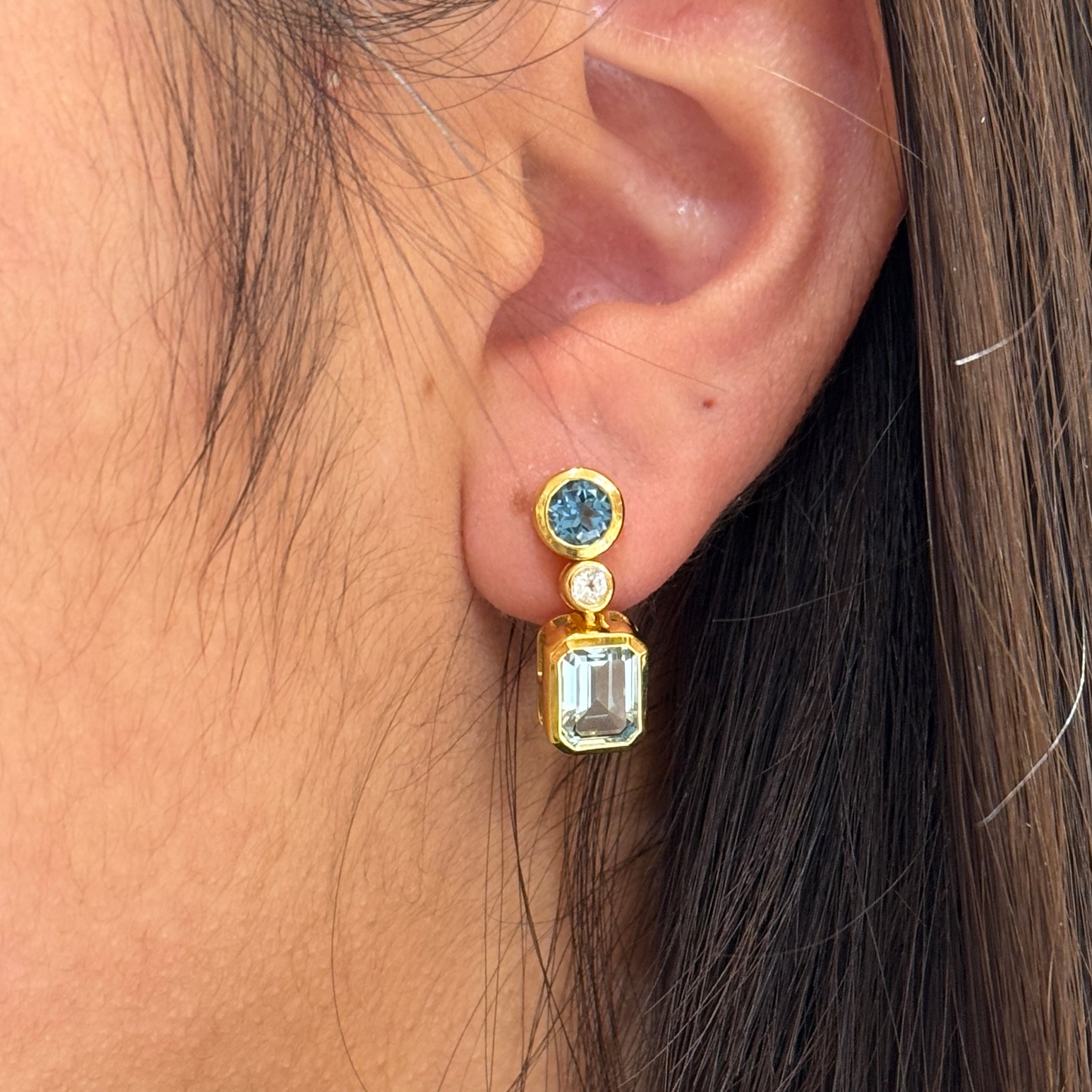 Double Gem Drop Lab Dia Gold-plated Studs Earrings