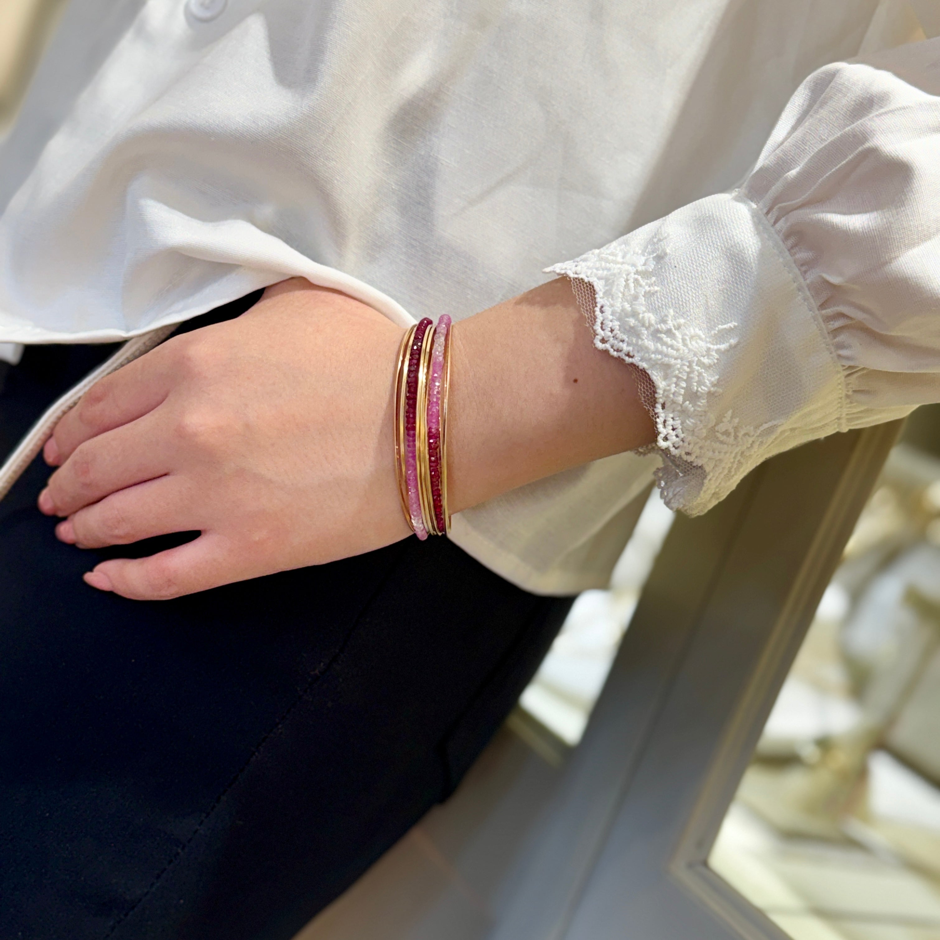 Mia Multi Hoops Open End Bracelet - Ruby