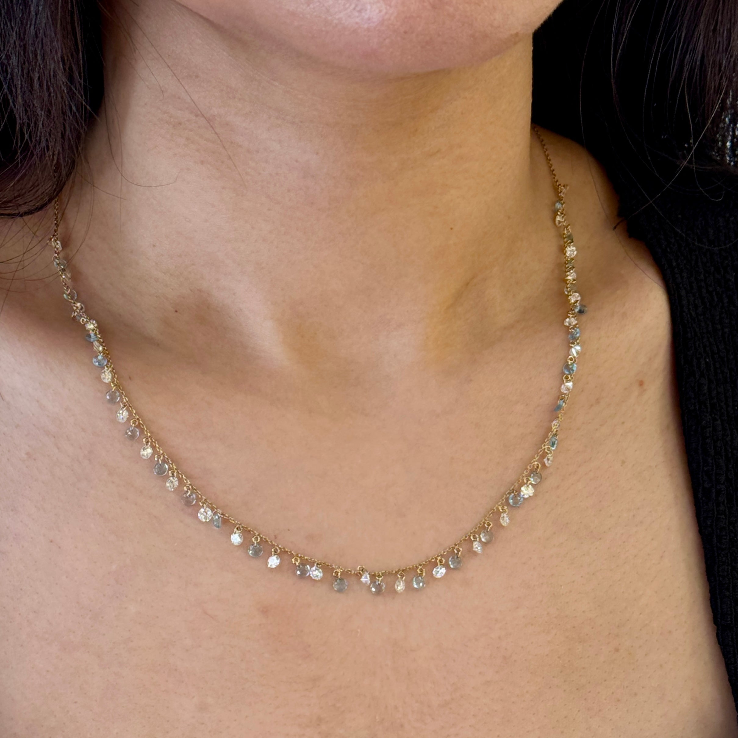 Floating Lab Diamond Blue Topaz Dangly Necklace 18k