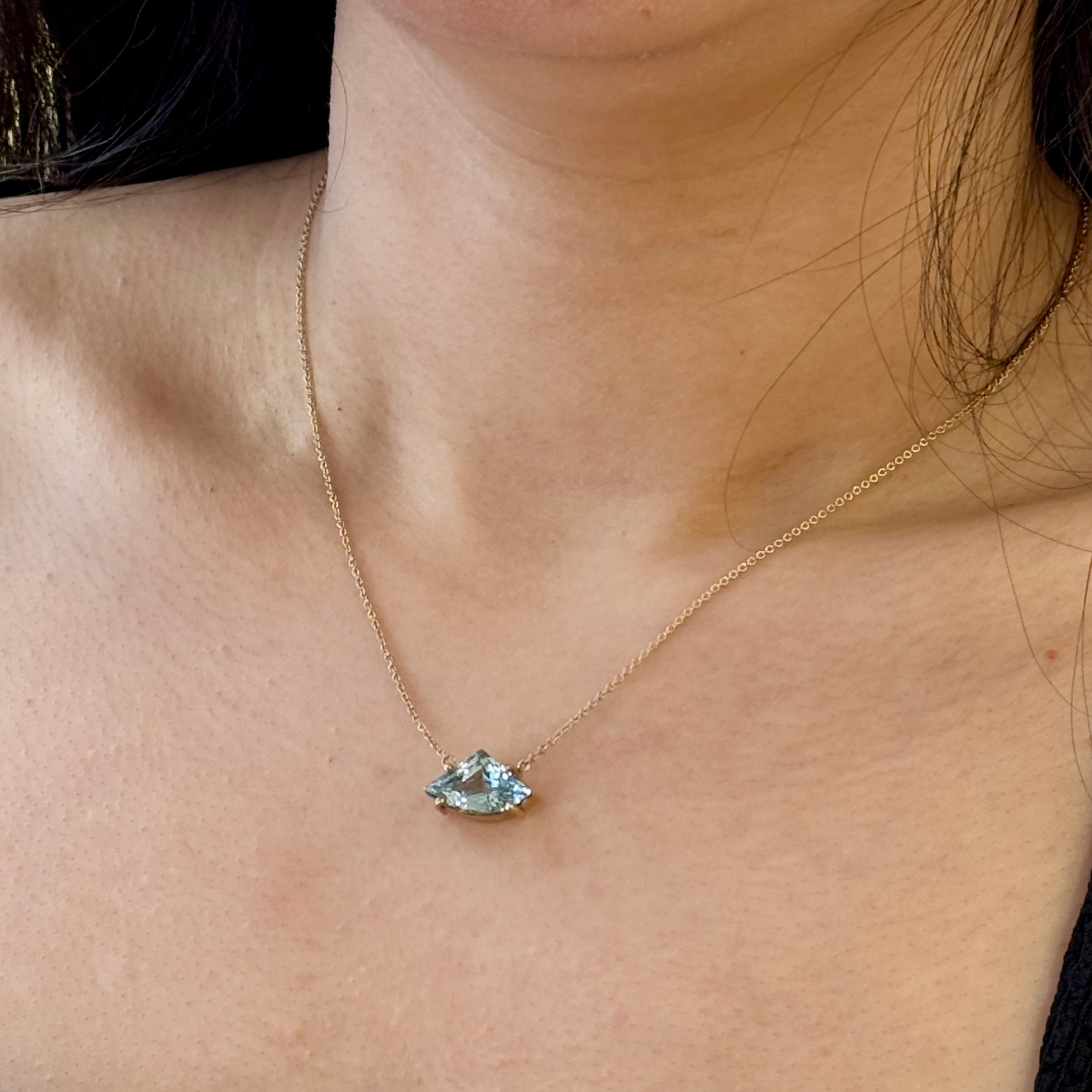 Triangle Aquamarine Pendant Necklace 14k