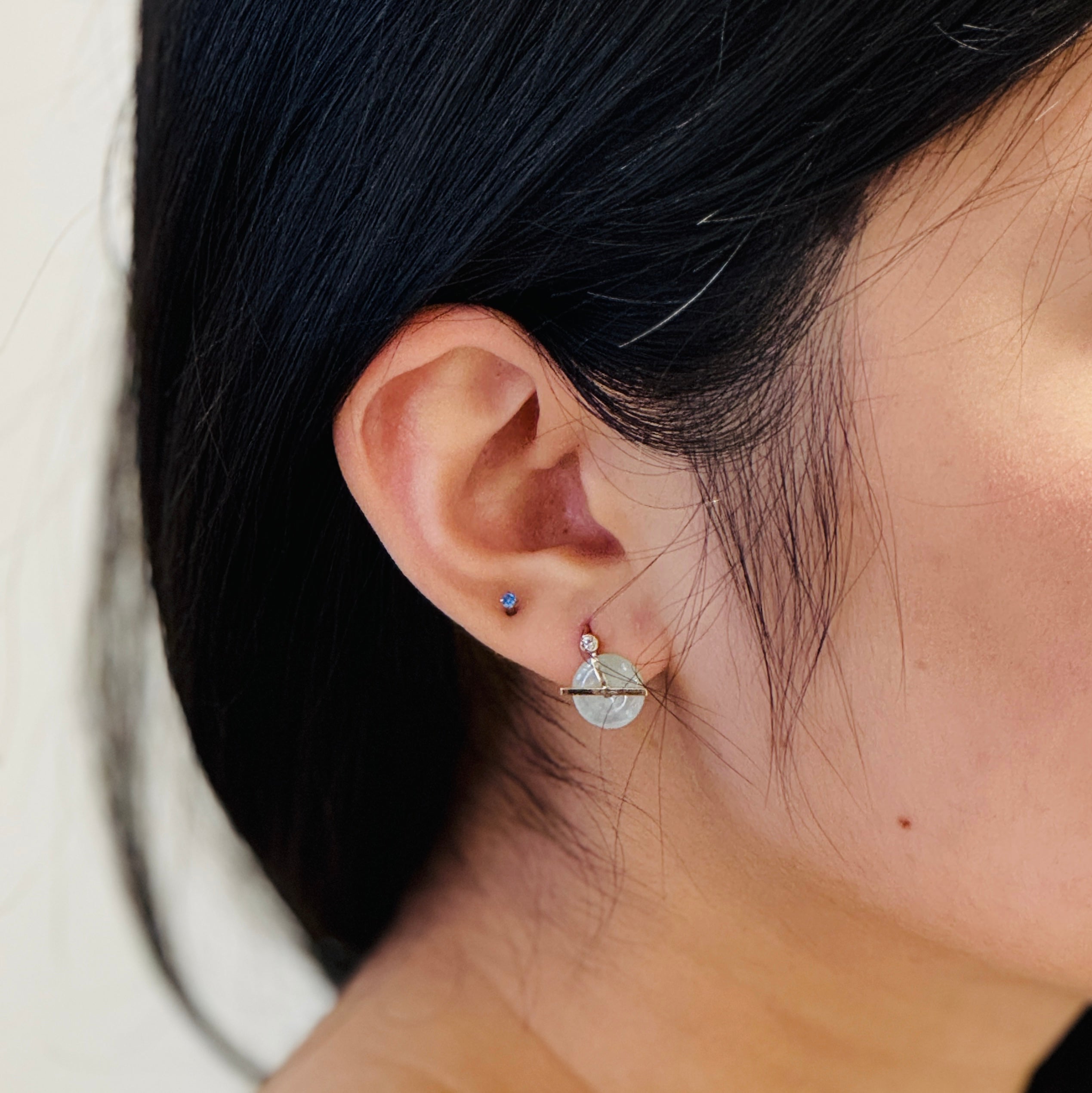 Donut Jade Diamond Studs Earrings 14k