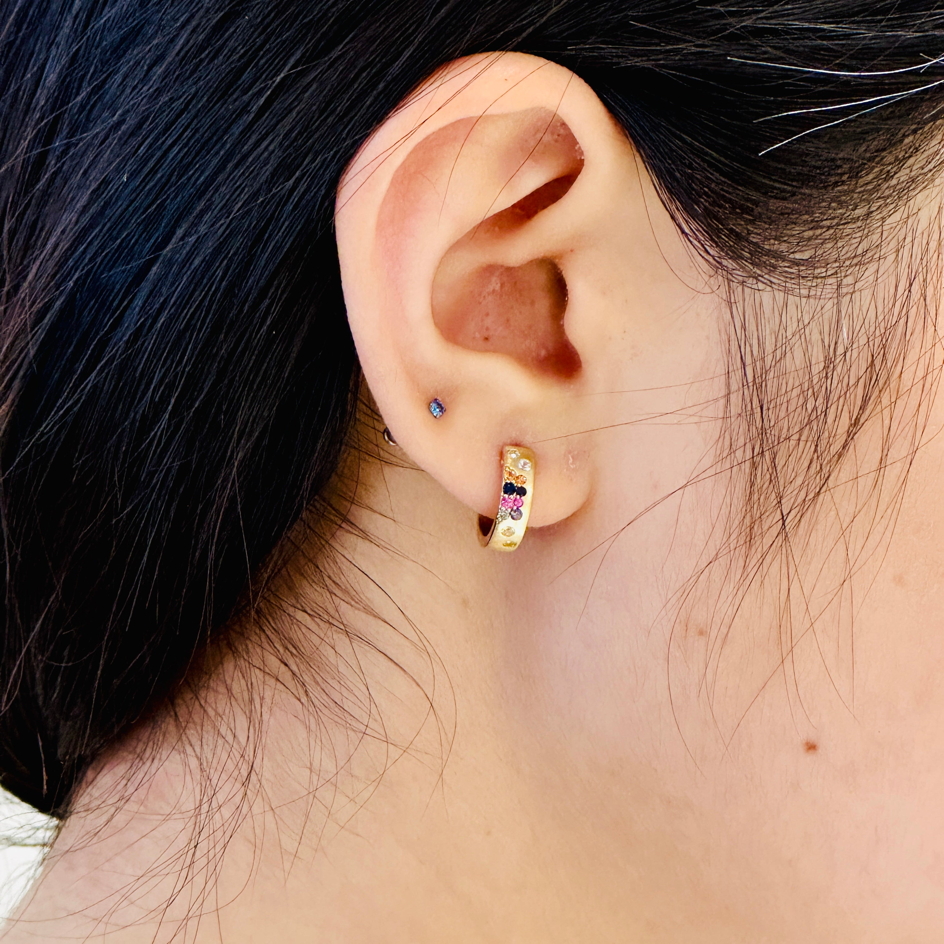 Mixed Sapphire & Diamond Hoops 14k
