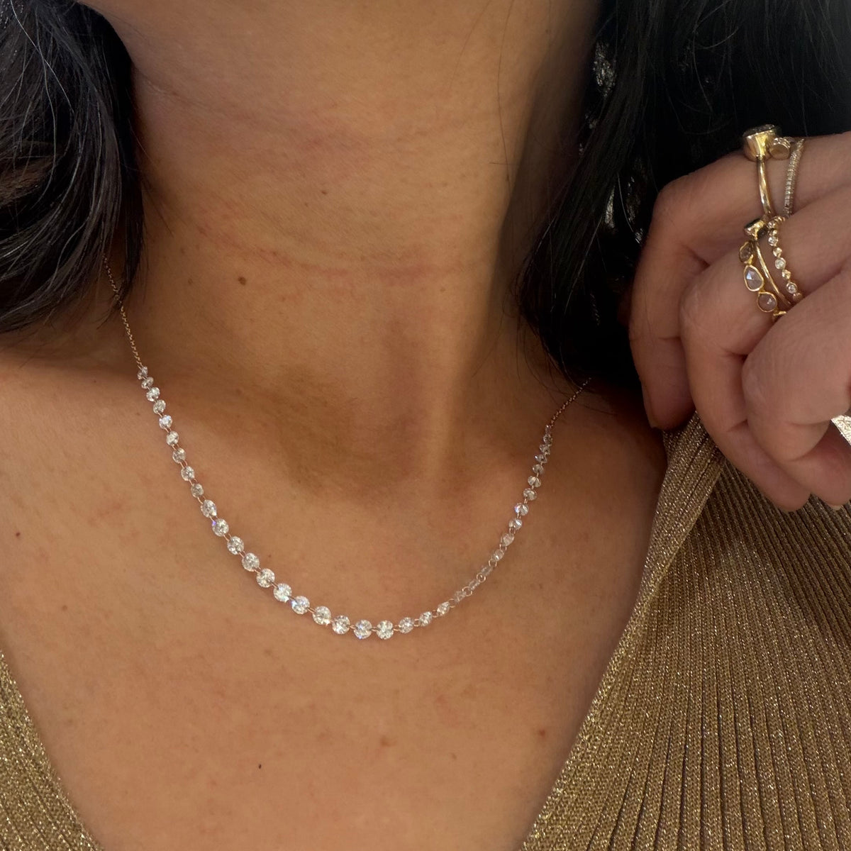 Floating Graduated Lab Diamond Halfway Necklace 14K