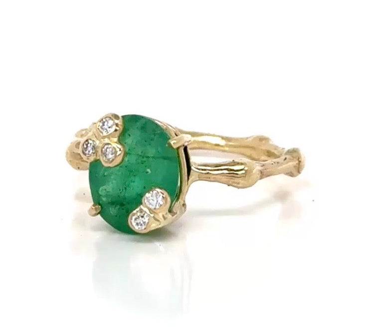 Emerald Diamond Flower ring 14k