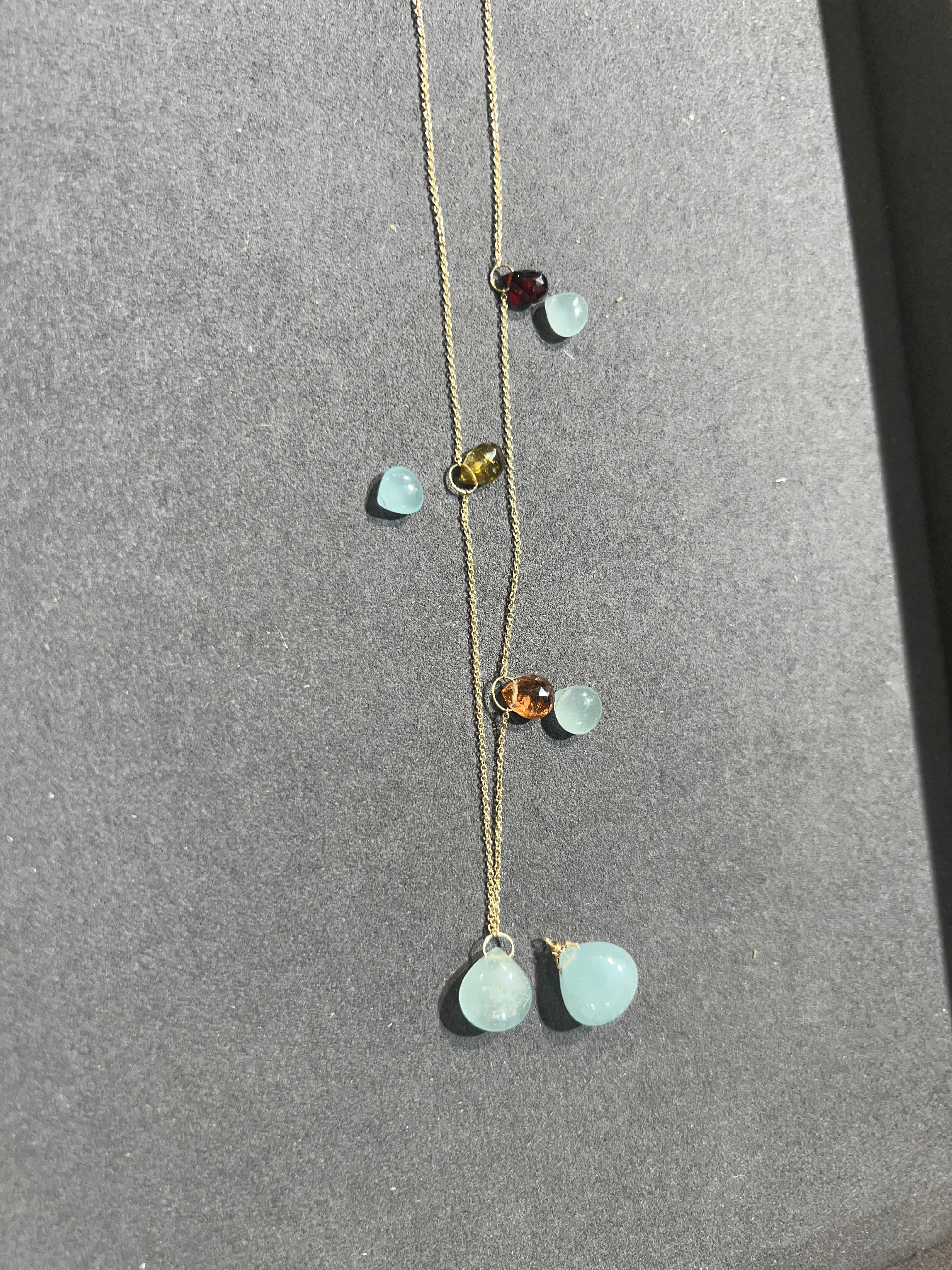 Andalusite Aquamarine Drop Necklace-14k