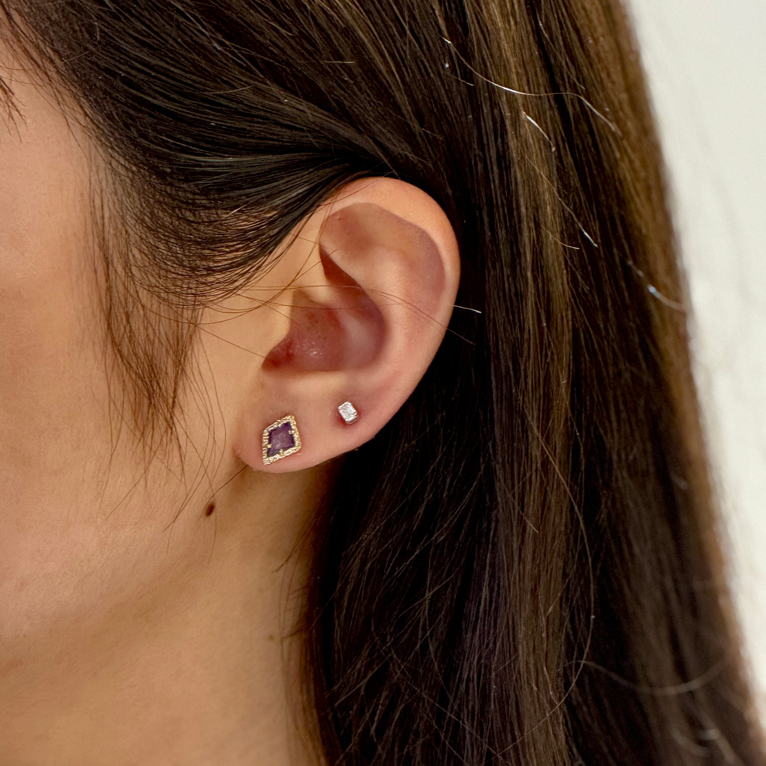 Blue Sapphire Geometric Diamond Halo Studs 14k