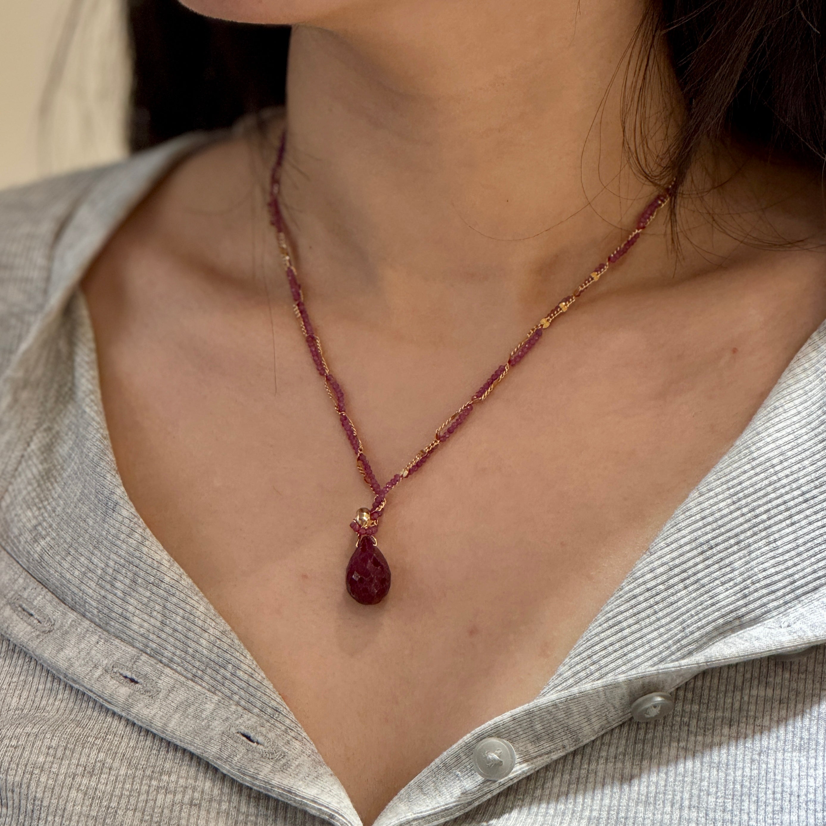 Ruby Twisted Gold Chain Necklace With Ruby Pendant