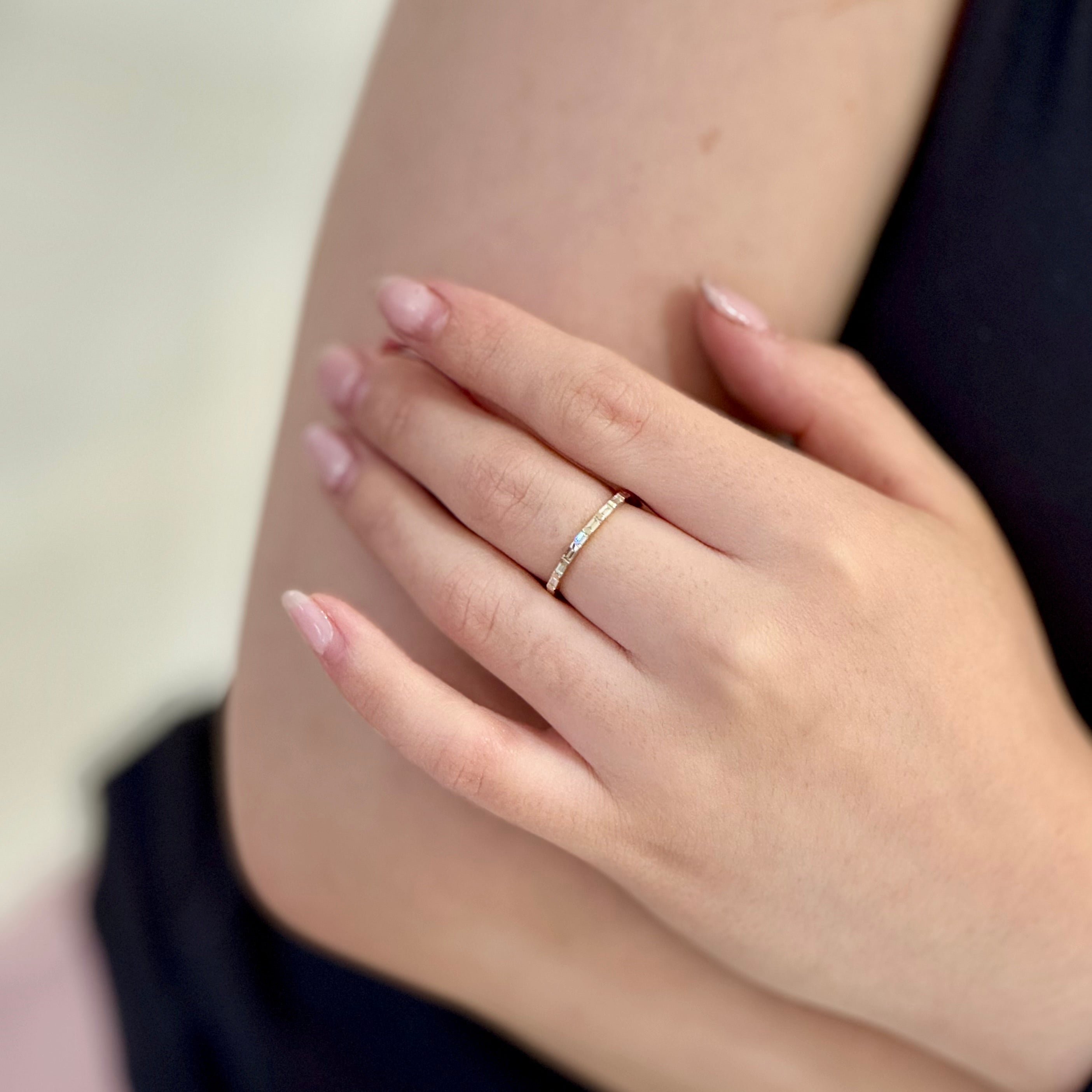 Natural Baguette Diamond  Halfway Ring In 14K