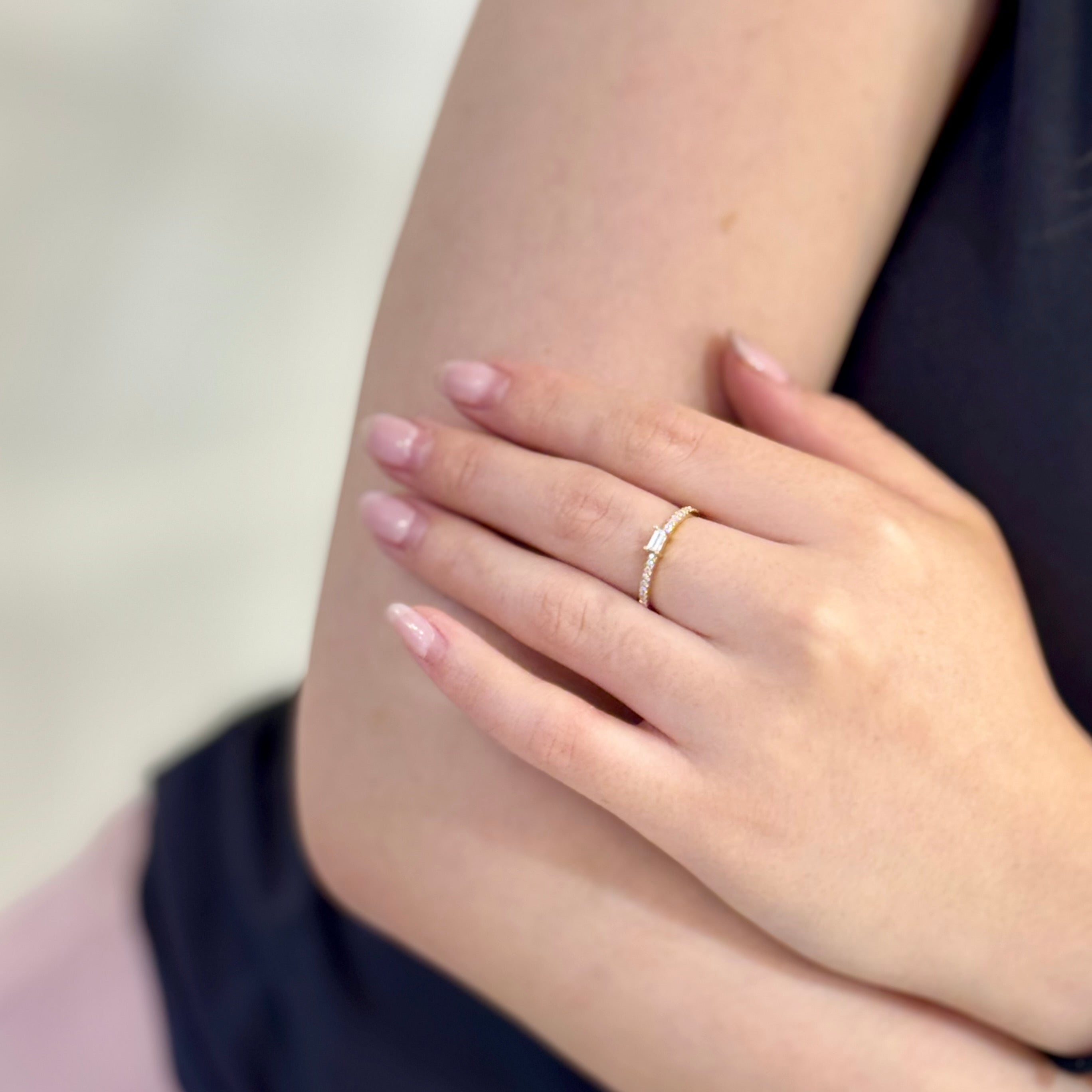 Natural Baguette Diamond Half Eternity Ring In 14k
