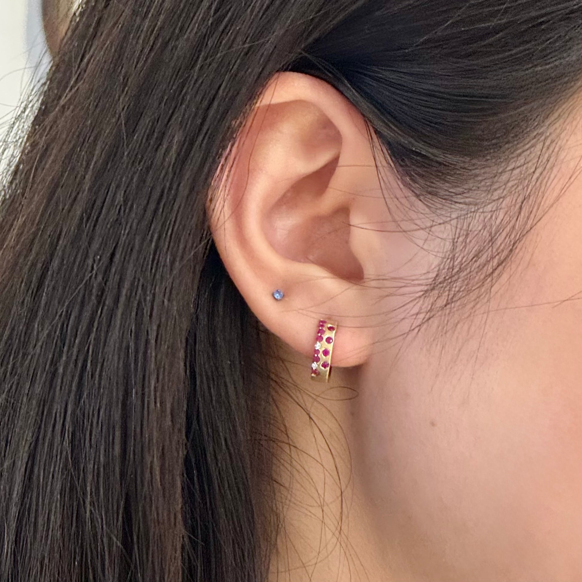 Mixed Lab-grown Diamond Ruby Hoops In 10K