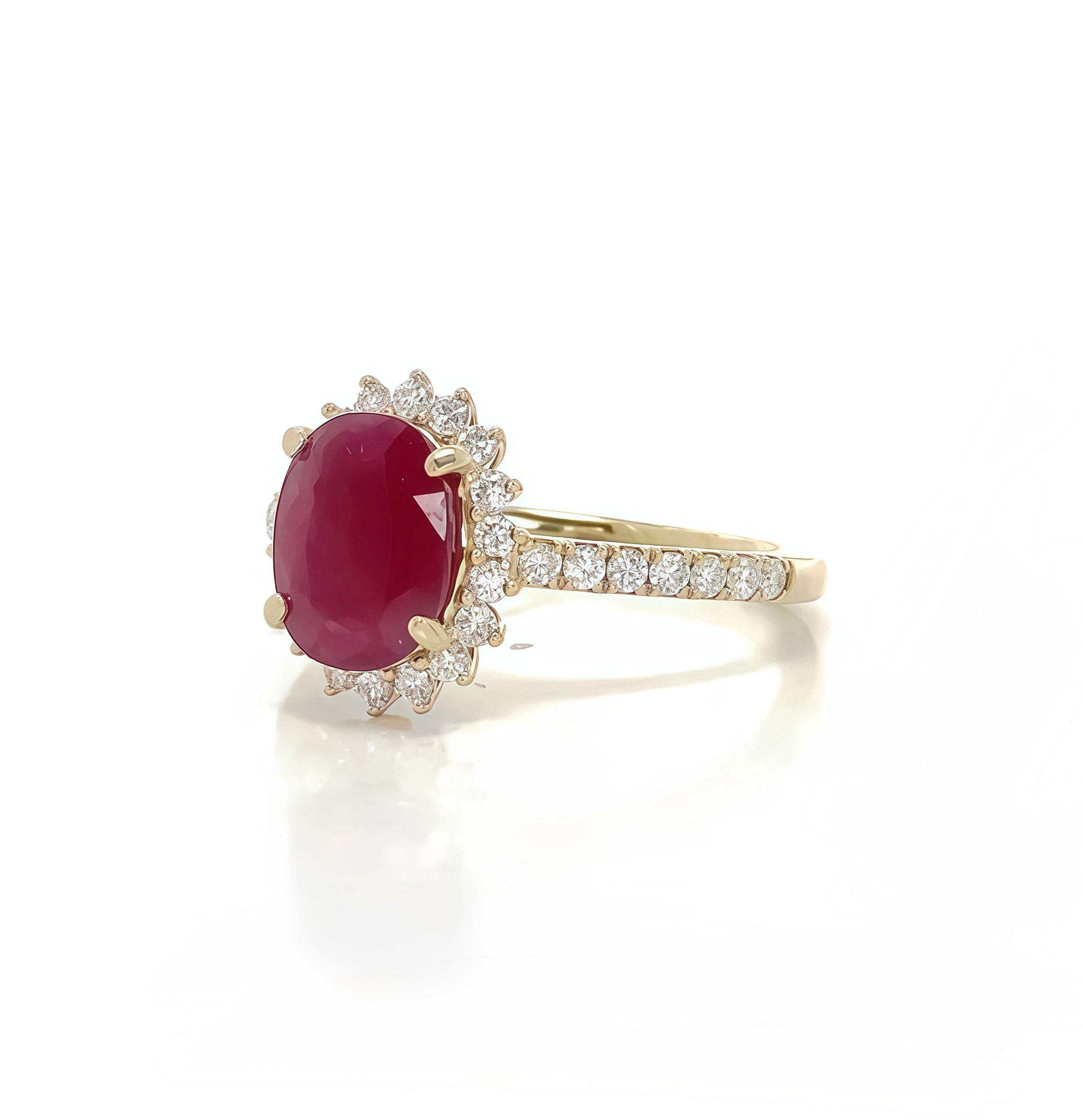 Ruby Halo Ring With Lab-grown Diamond-14k