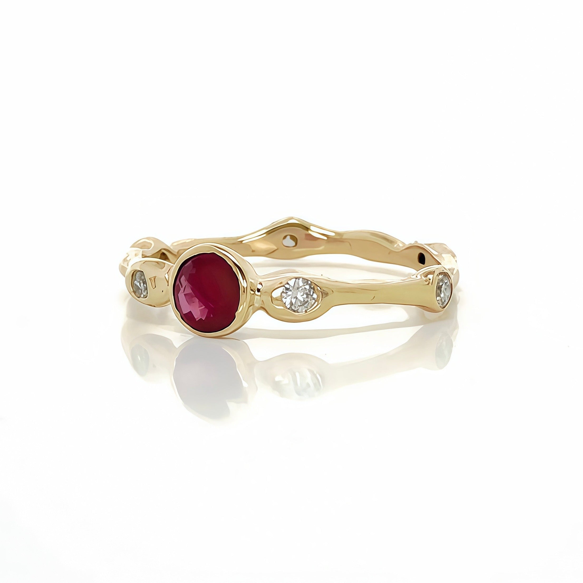 Ruby Bamboo Ring Natural Diamond 14k