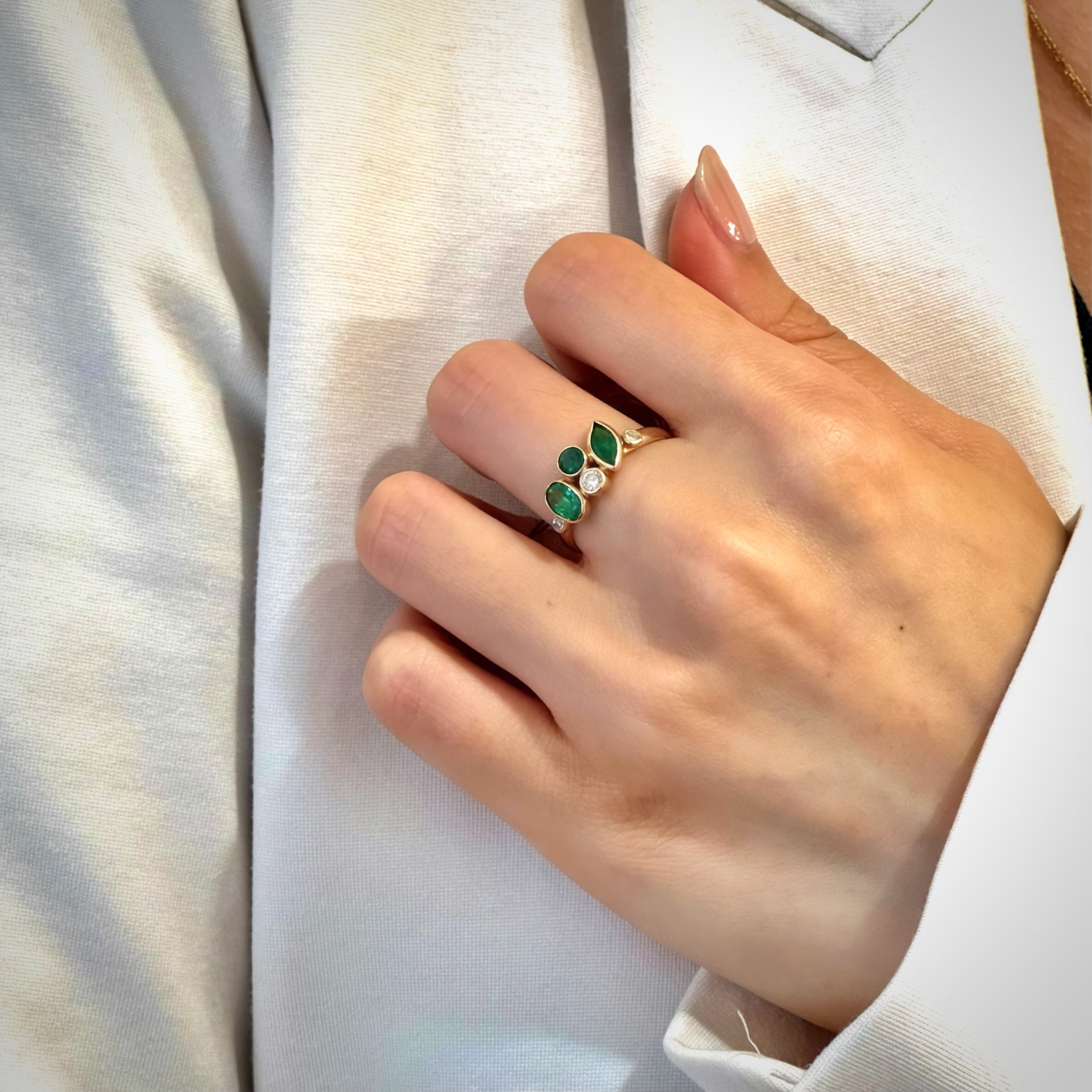 Emerald Cluster Lab-grown Diamond Ring 14K