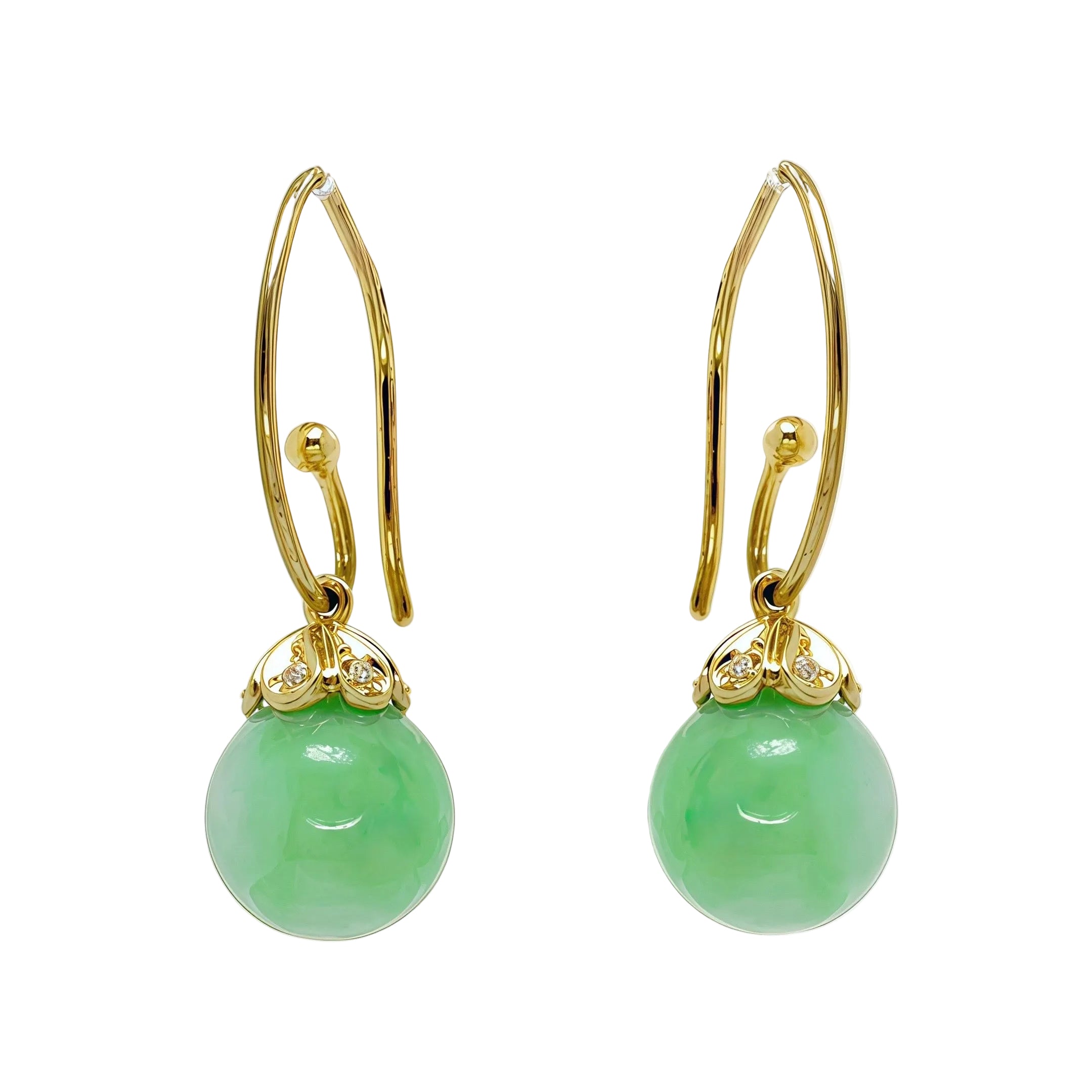 Jade Globe Floral Earrings 14k