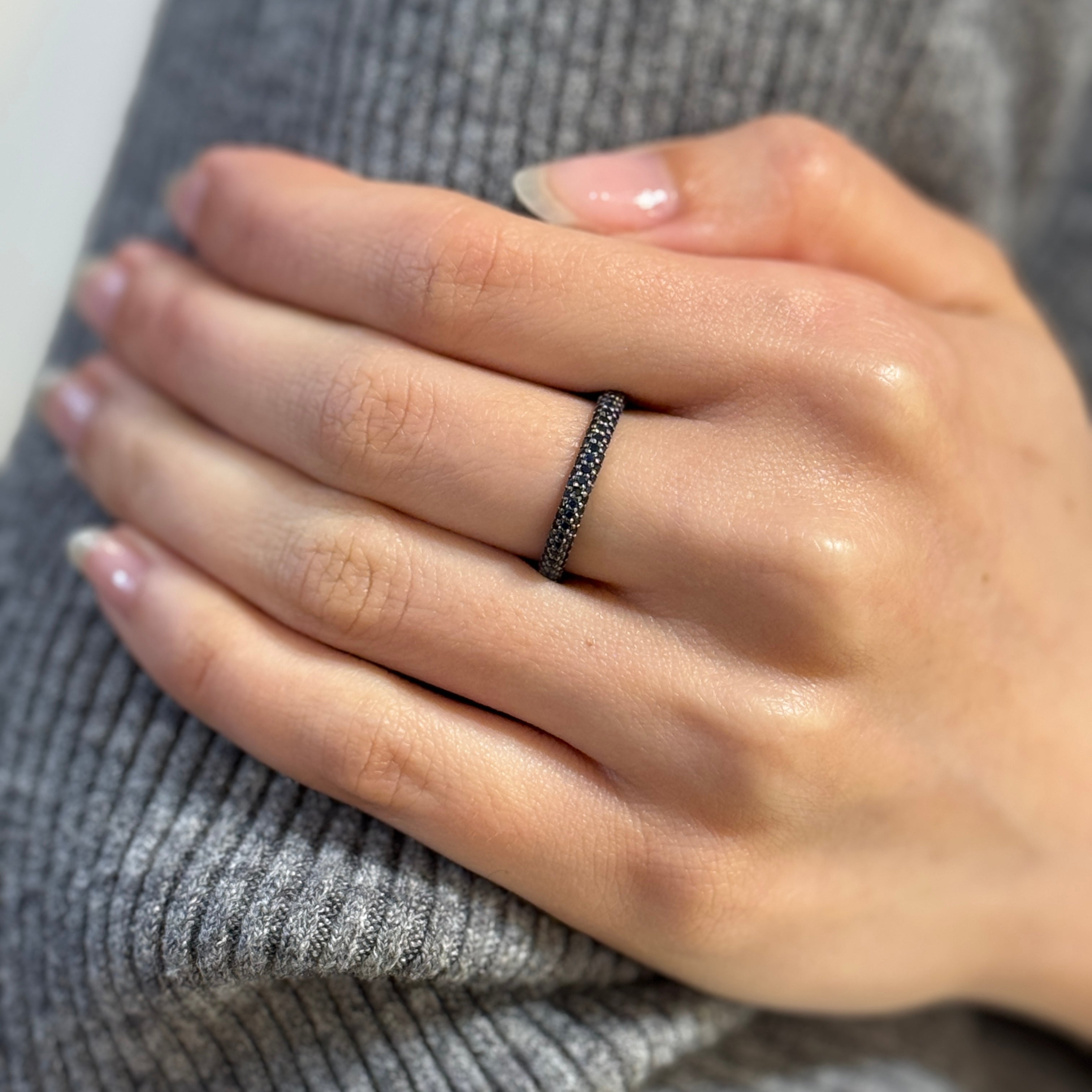 Sapphire Row Silver Ring