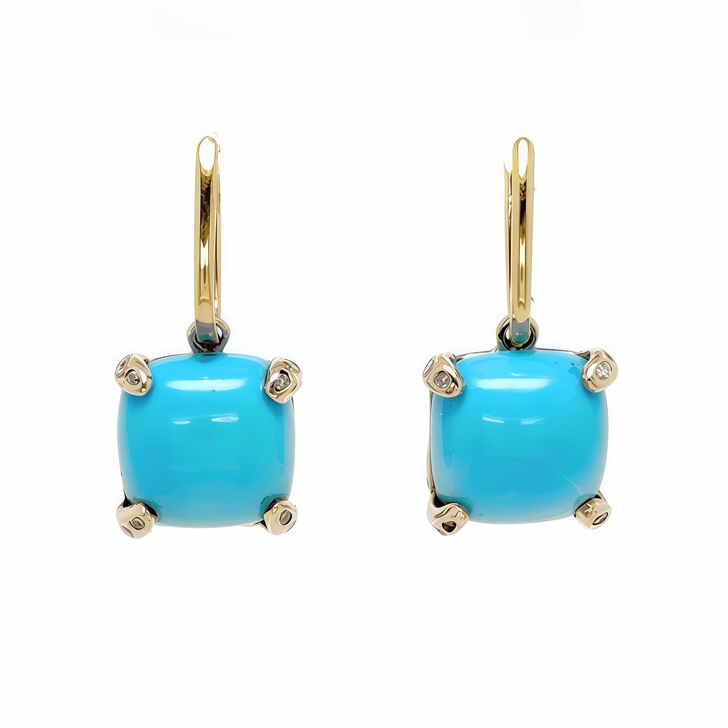 Sleeping Beauty Cabochon Turquoise Earrings 14K