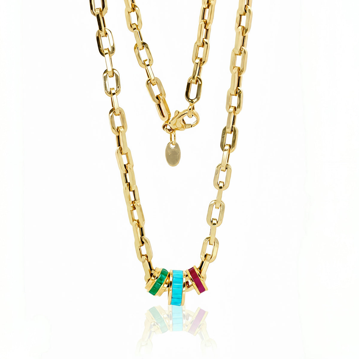 Big Dipper Necklace 14k -Turquoise, emerald, ruby