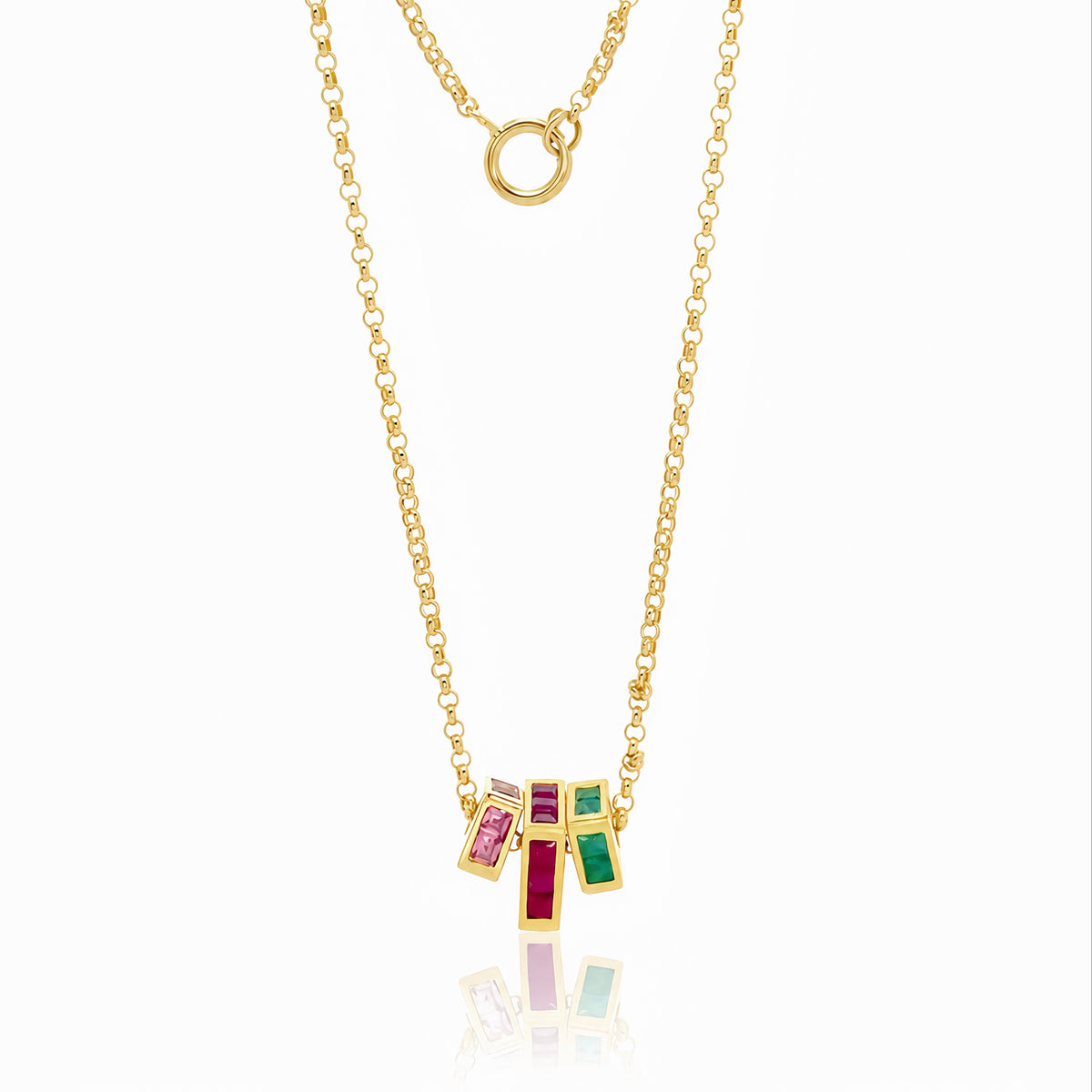 Big Dipper Natural Gem Square Beads Pendant Necklace 14k