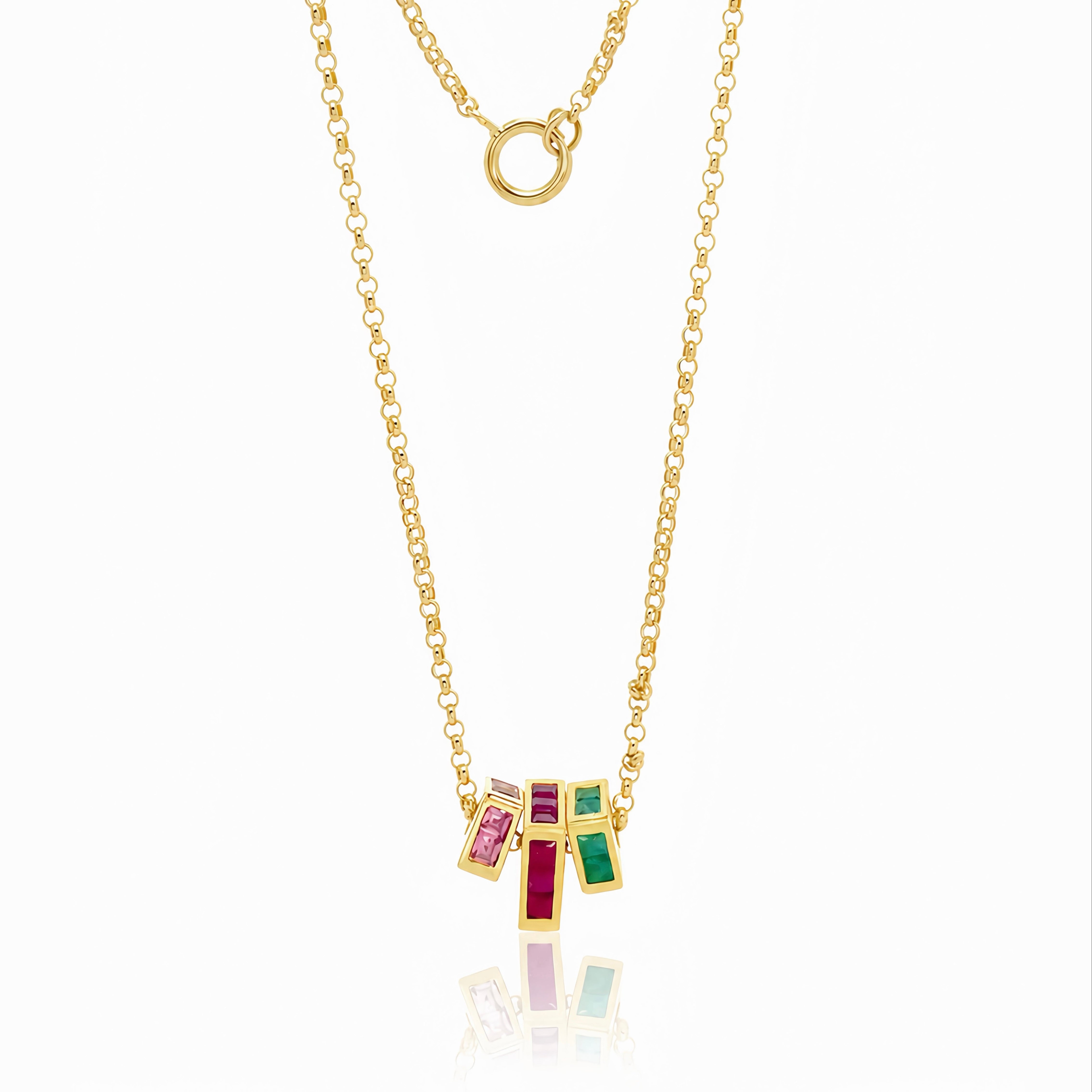 Big Dipper Natural Gem Square Beads Pendant Necklace 14k