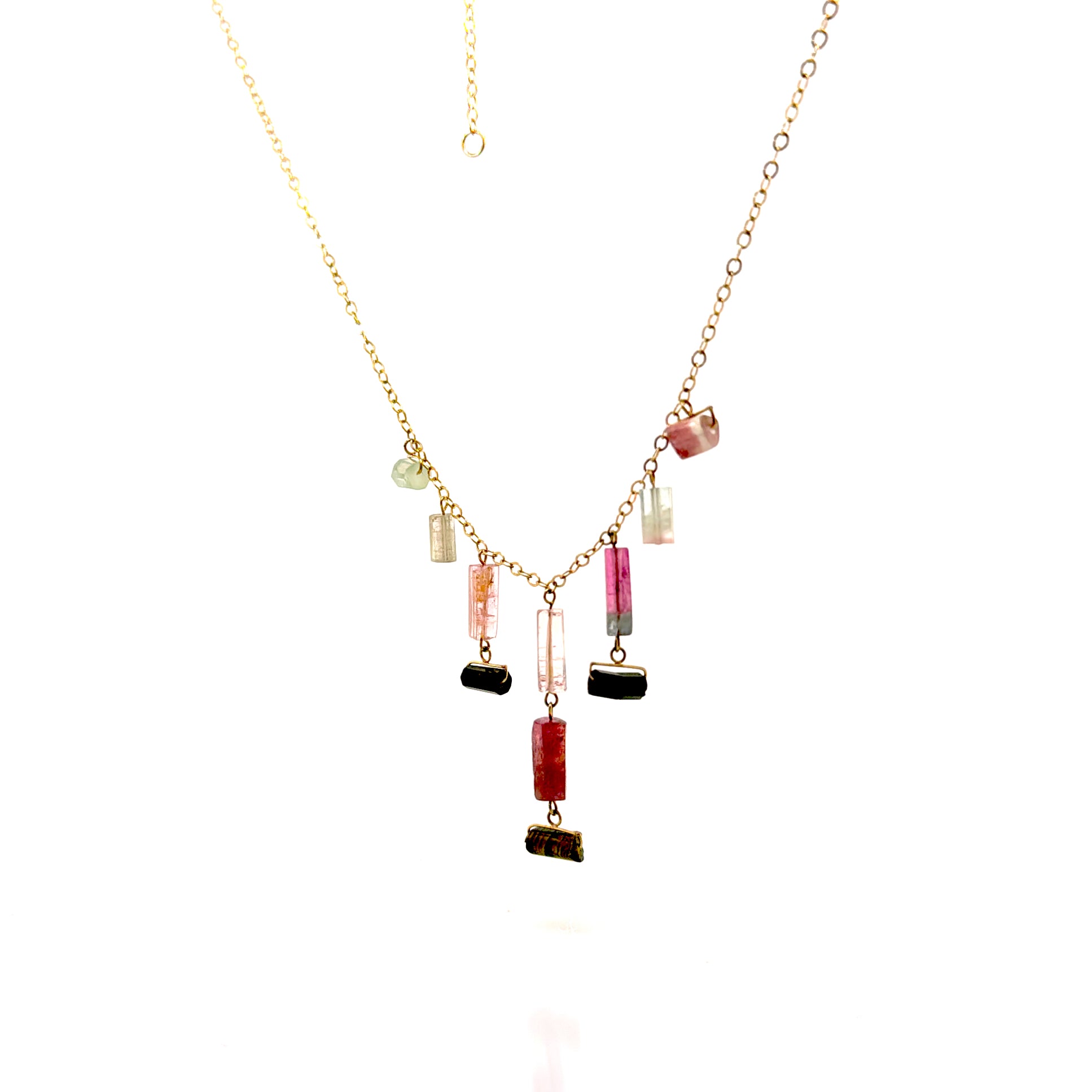 Rainbow Tourmaline Tube Cluster Necklace II