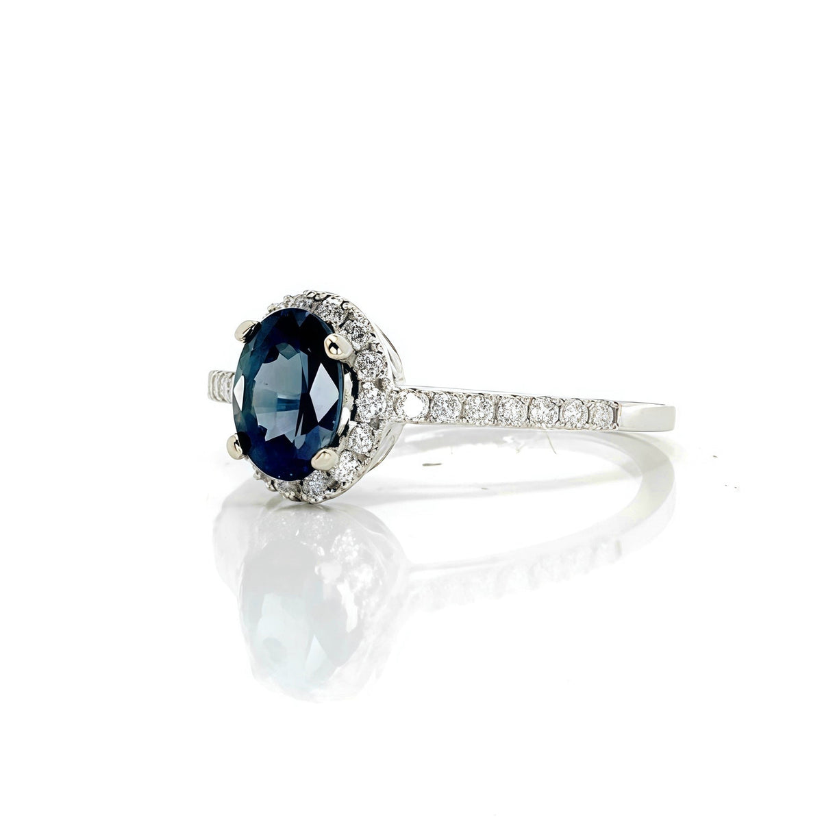 Natural Oval Sapphire Diamond Ring-14k White Gold