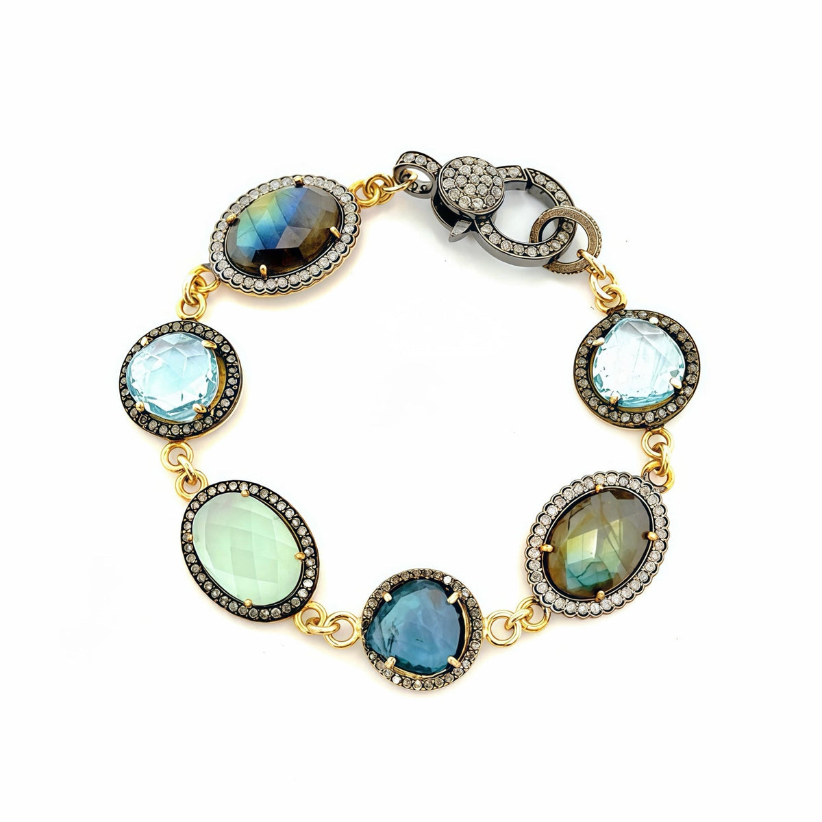 Pave Diamond Mix Gemstone Halo Bracelet