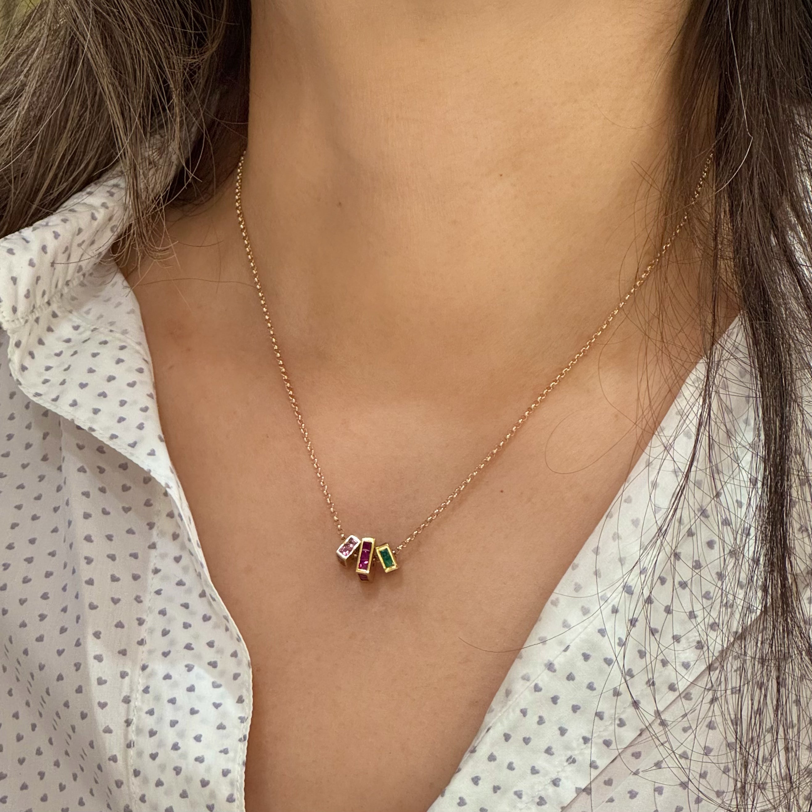 Big Dipper Natural Gem Square Beads Pendant Necklace 14k