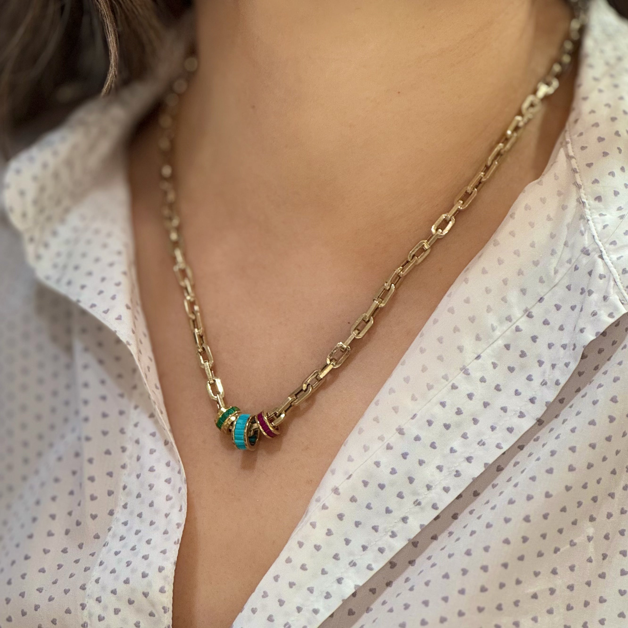 Big Dipper Necklace 14k -Turquoise, emerald, ruby