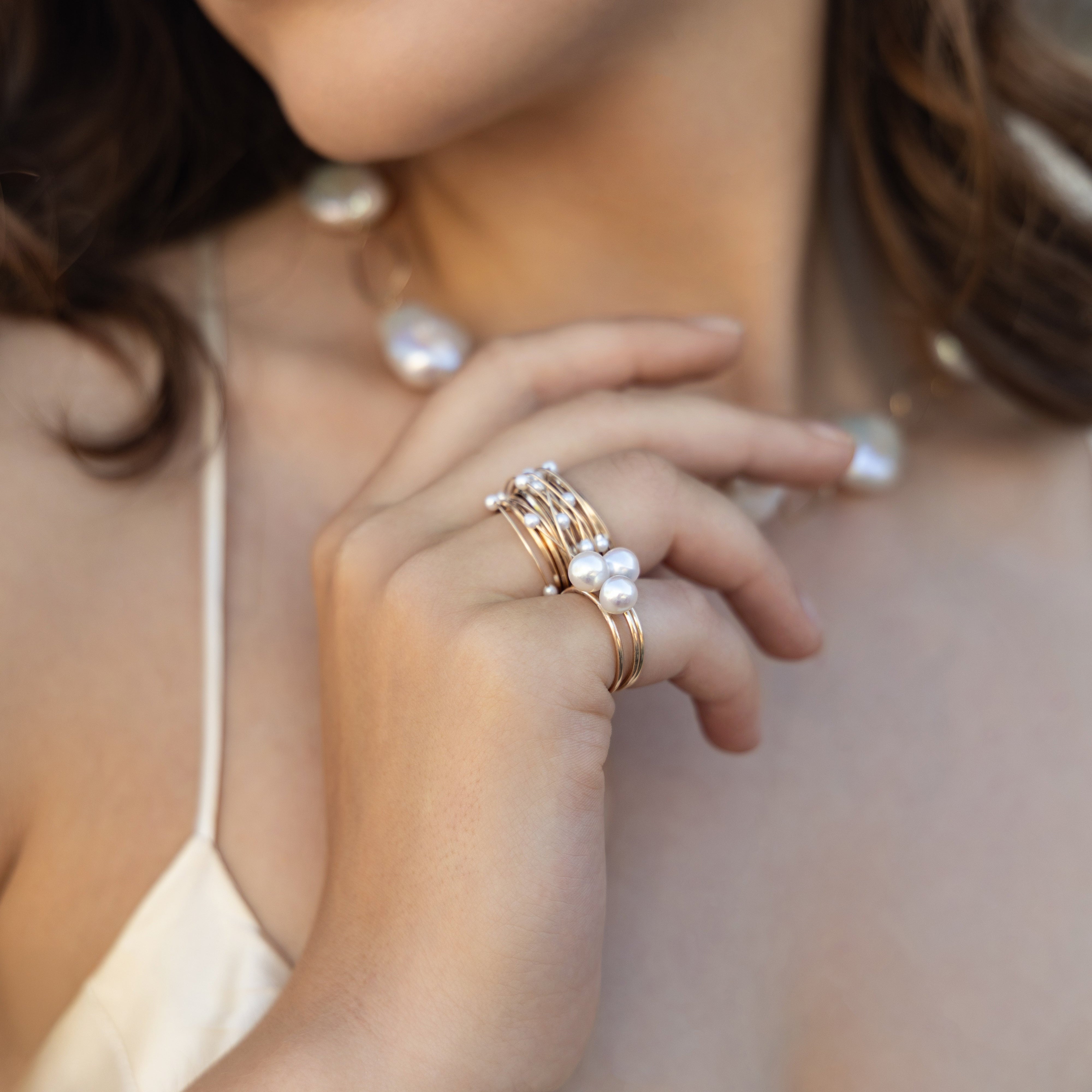 Intertwined Multi Strand Pearl Ring